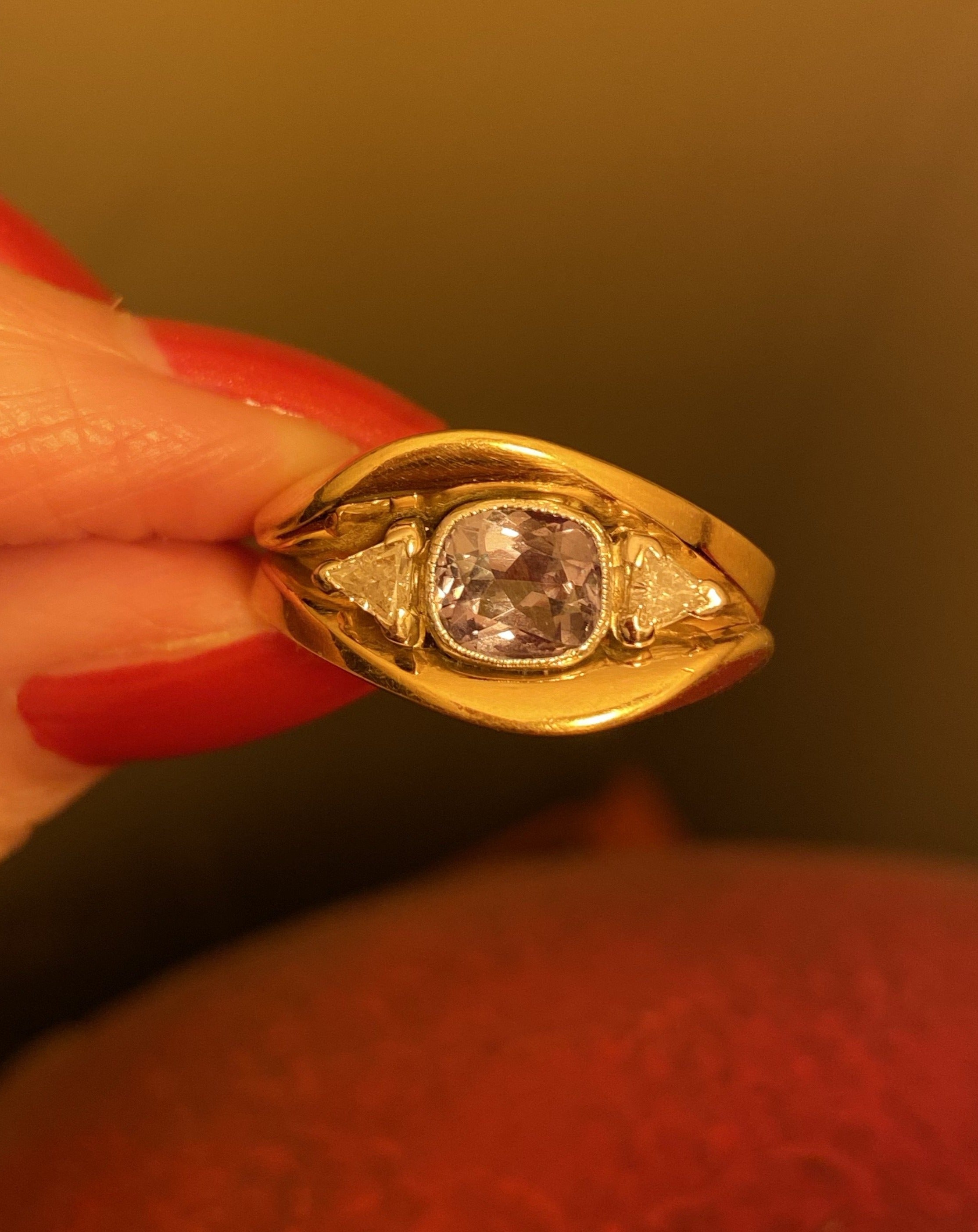 Vintage cushion cut Alexandrite engagement ring 