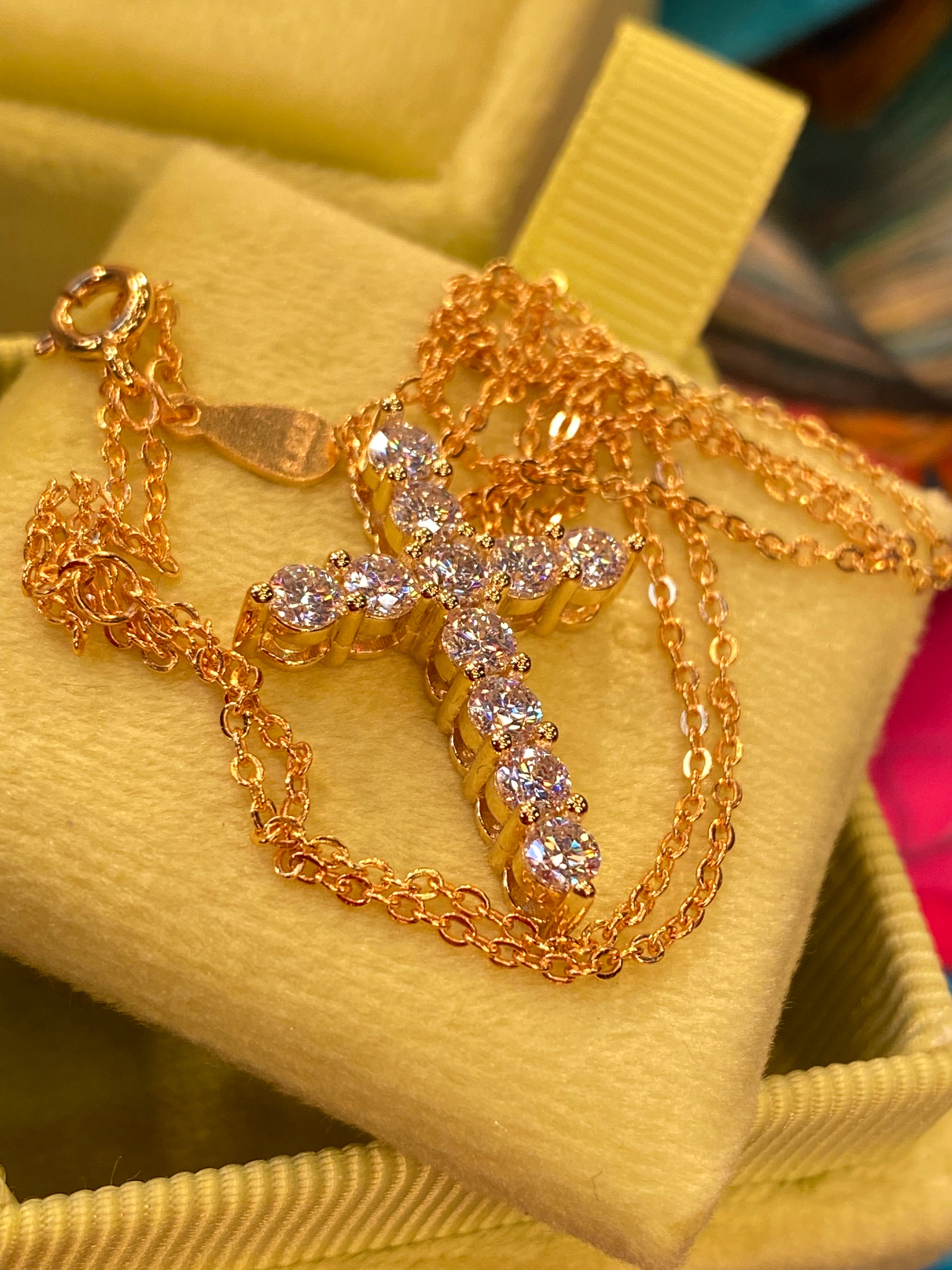 1.10 CTW Moissanite Cross Pendant Necklace in Rose, Yellow or White Gold Vermeil
