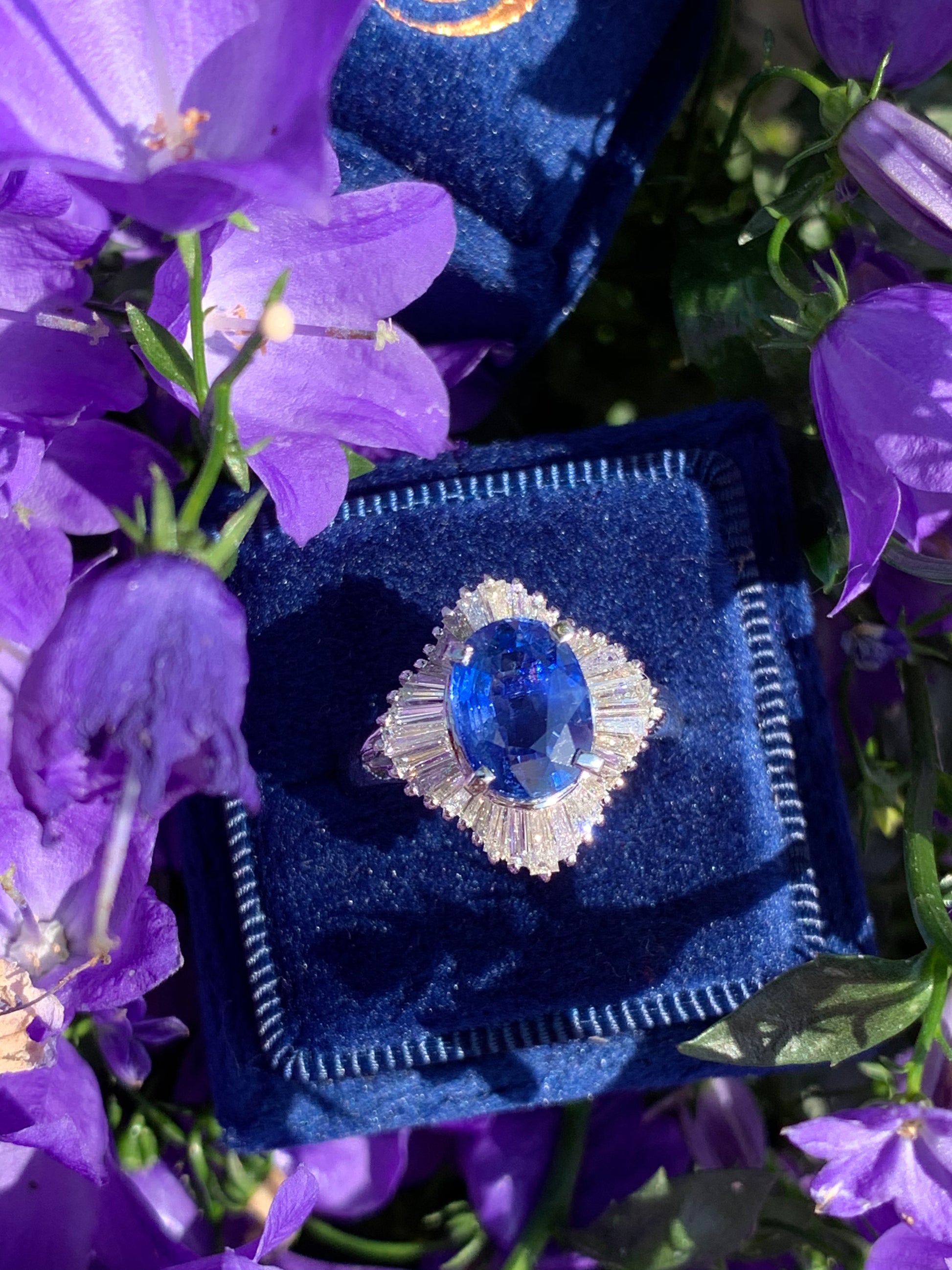 Oval Cut Blue Ceylon Sapphire and Diamond Engagement Ring in Platinum 