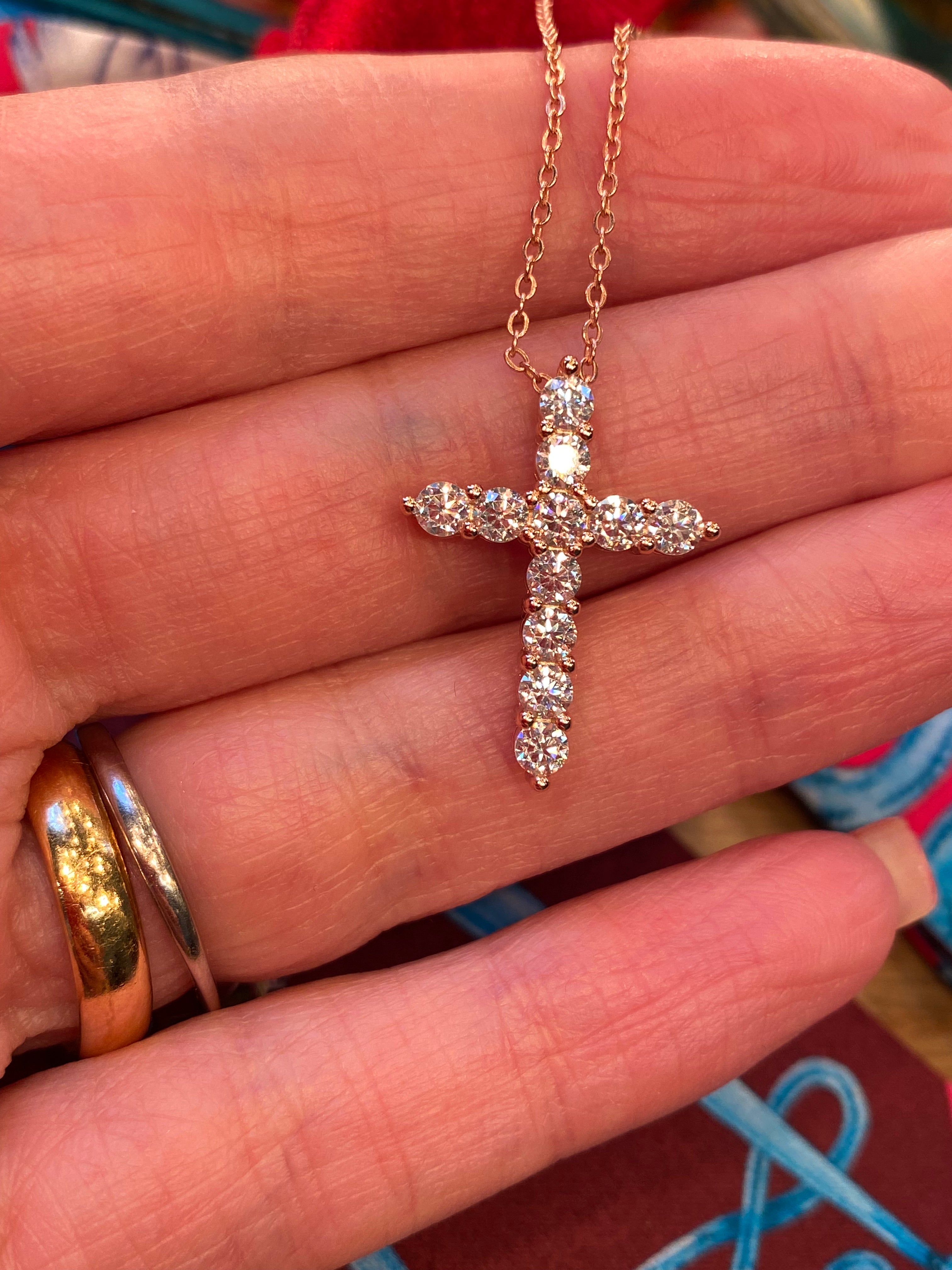 1.10 CTW Moissanite Cross Pendant Necklace in Rose, Yellow or White Gold Vermeil