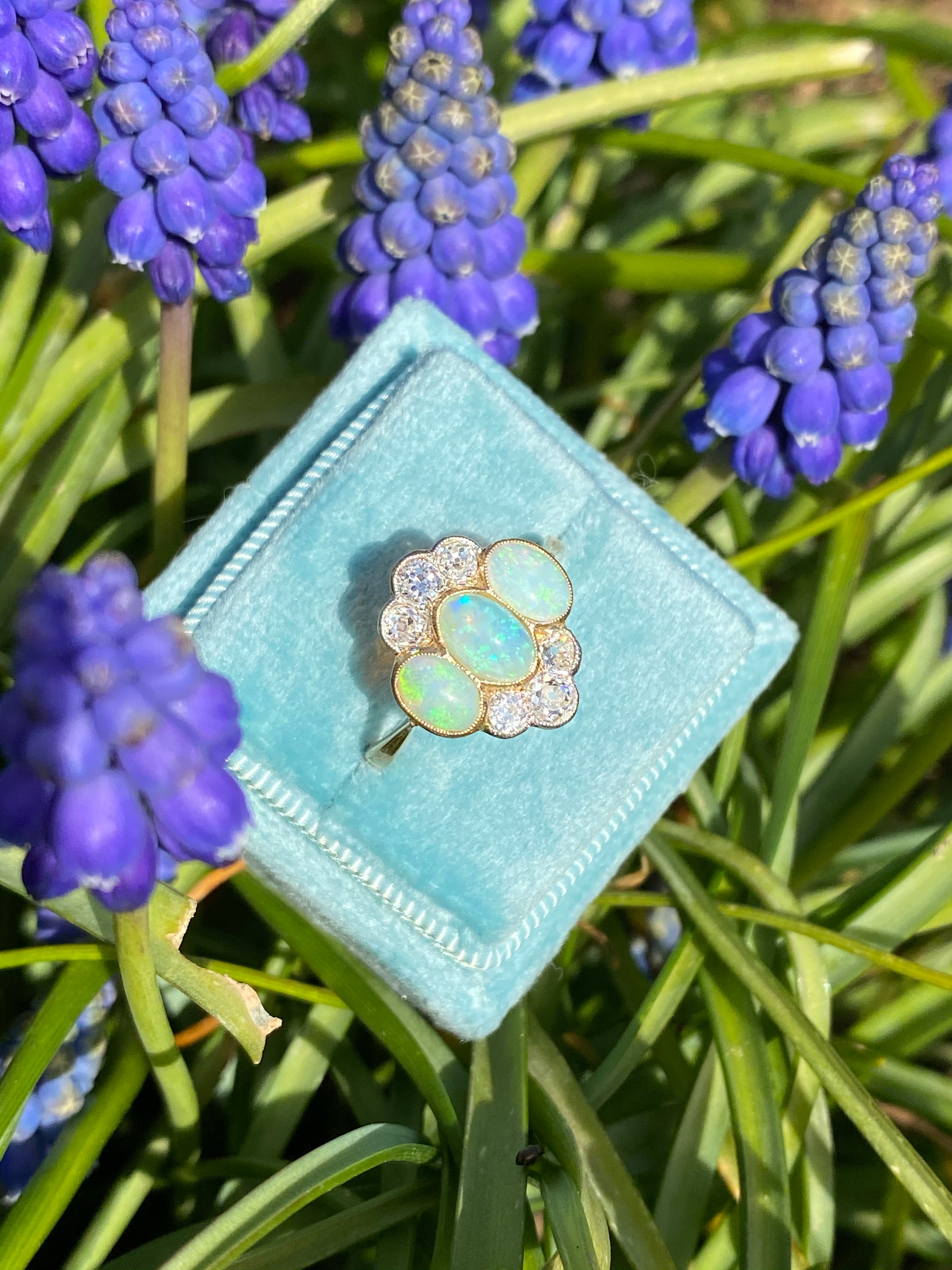 Antique Edwardian White Opal and Diamond Engagement Ring