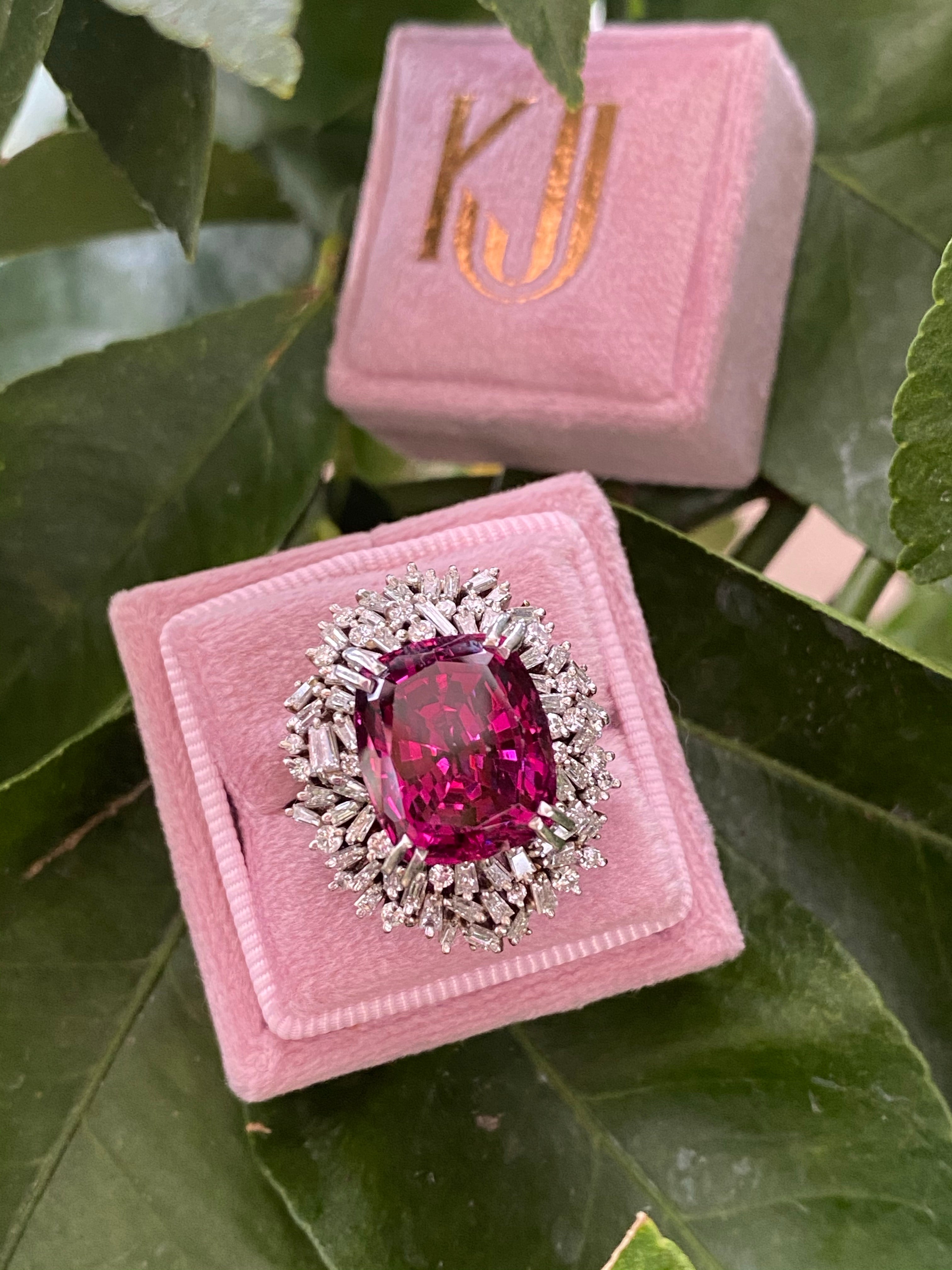 15 Carat Rhodolite Garnet and Diamond Halo Cocktail Ring in Plantinum