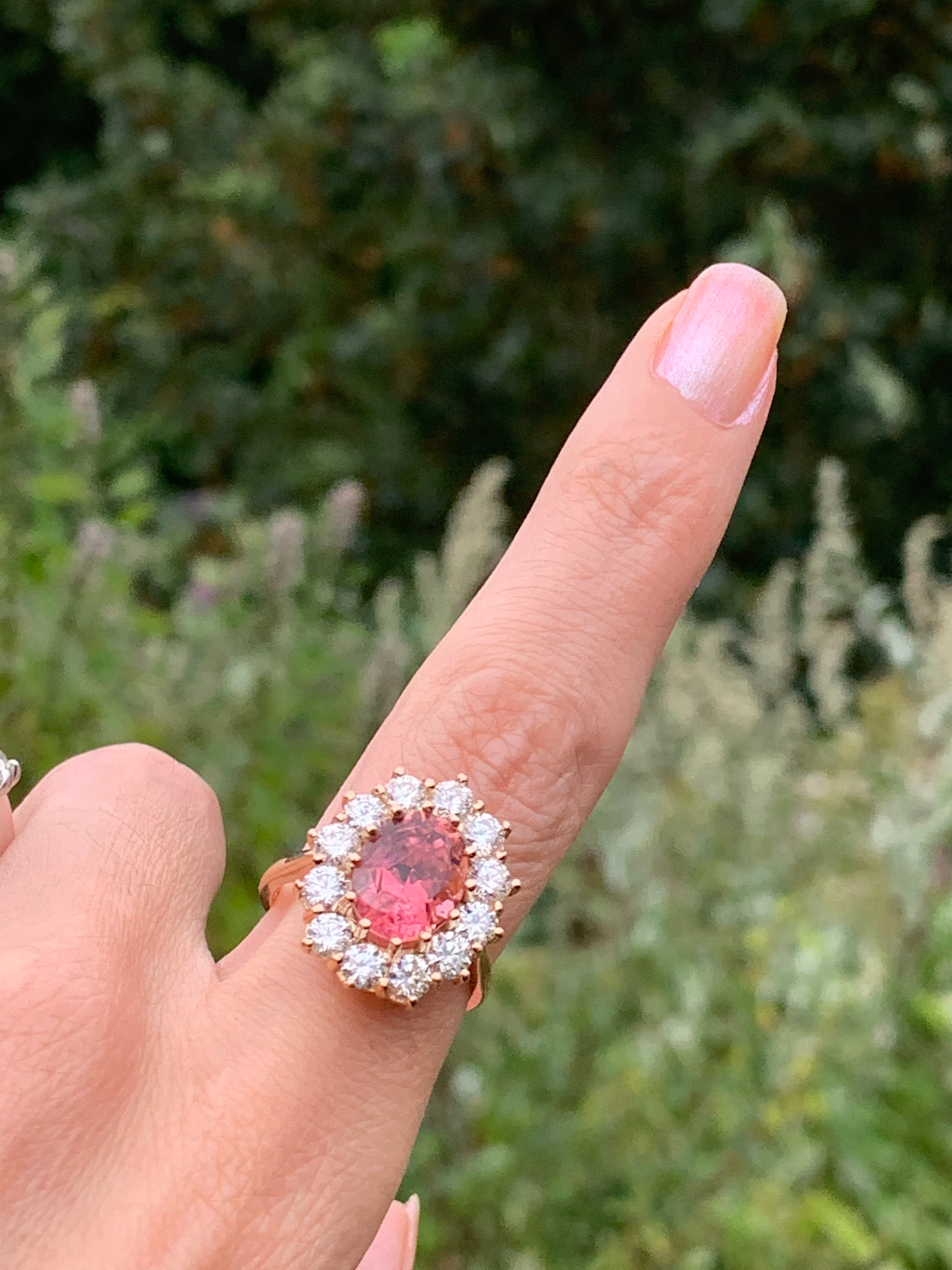 5.05 Carat Oval-Cut Pink Tourmaline and Diamond Halo Ring in 18K Rose Gold
