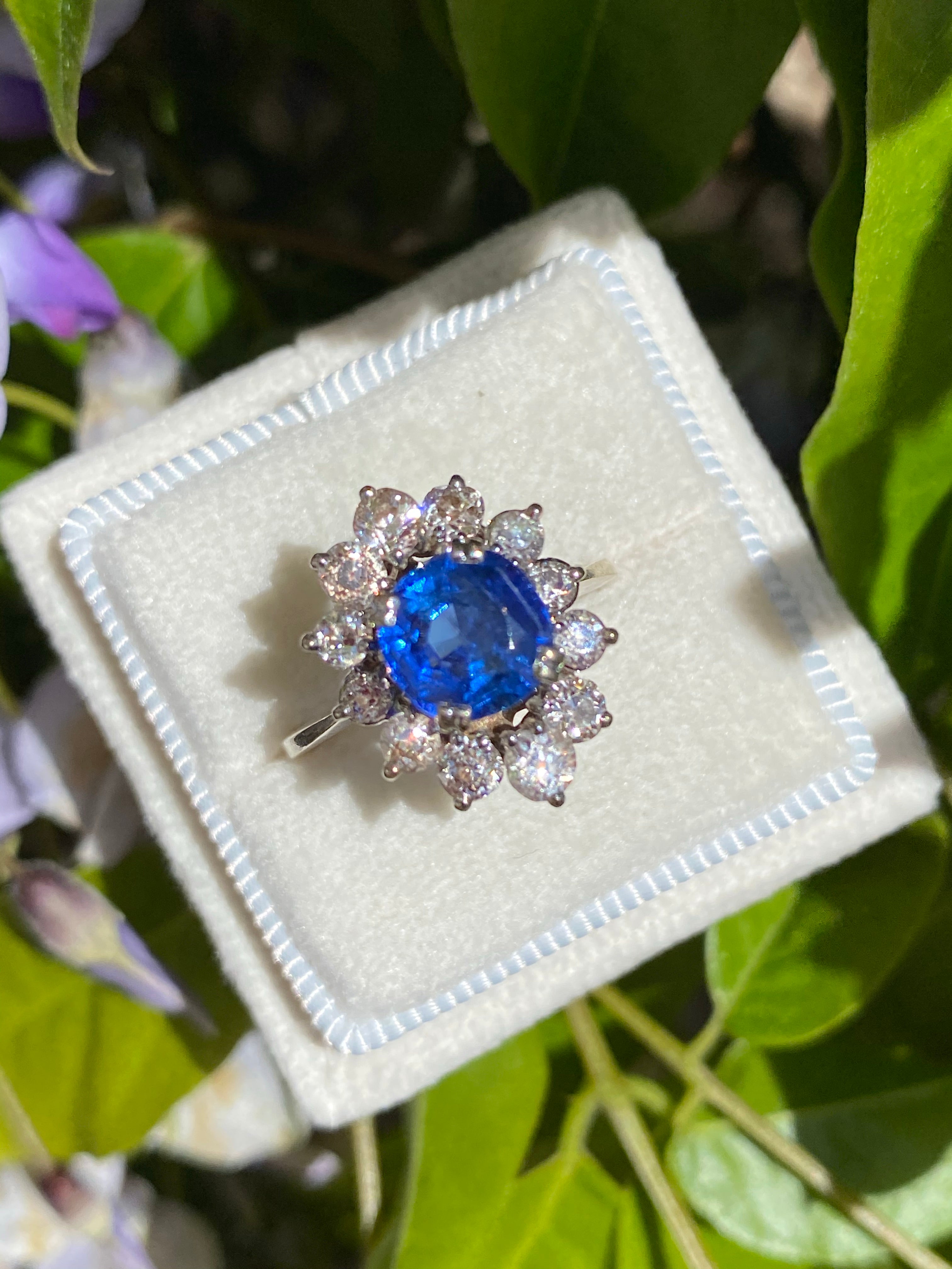 2 Carat Blue Ceylon Sapphire and Diamond Halo Engagement Ring 