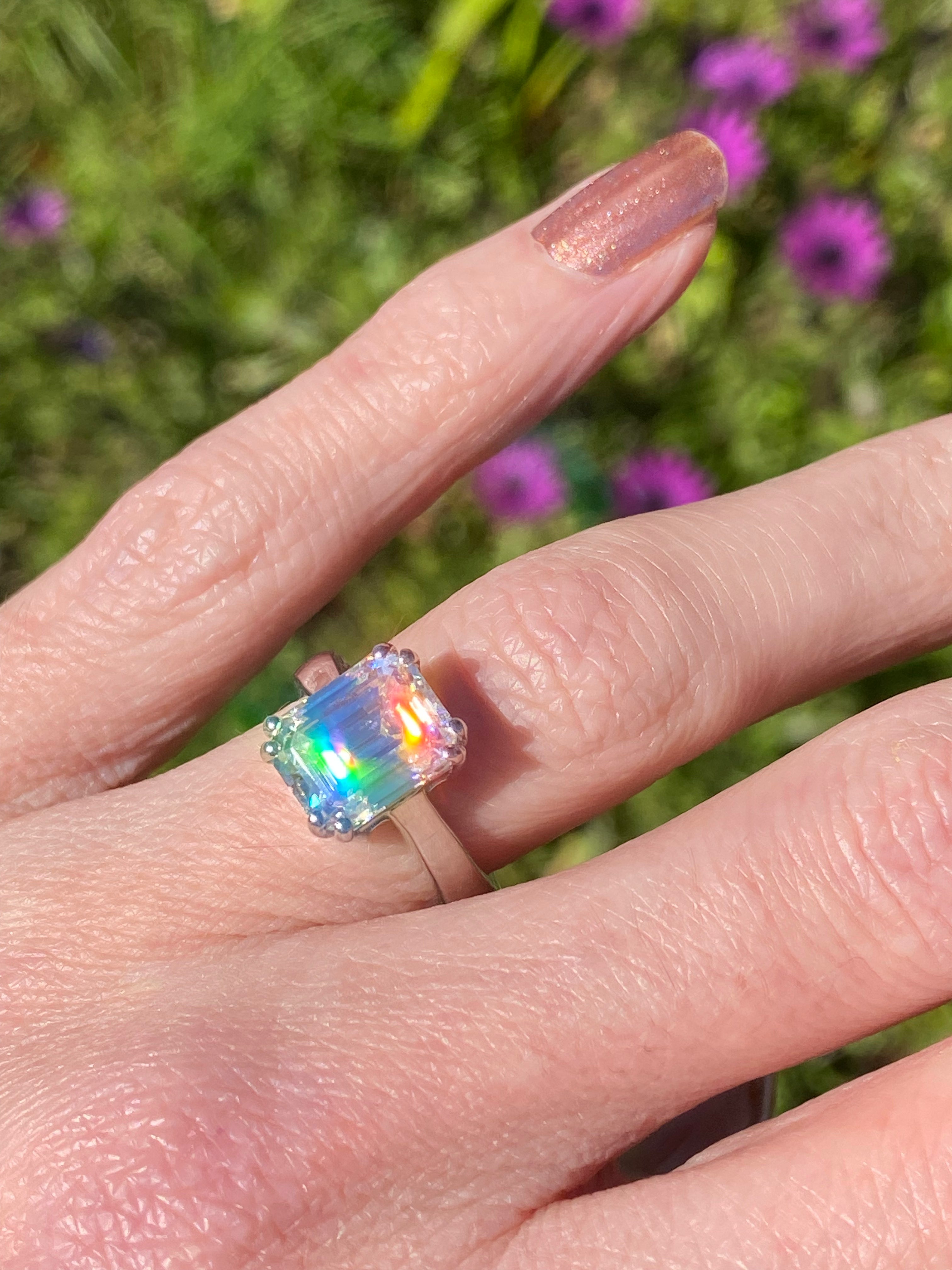 3.50 Carat Emerald Cut Moissanite Solitaire Engagement Ring in Sterling Silver