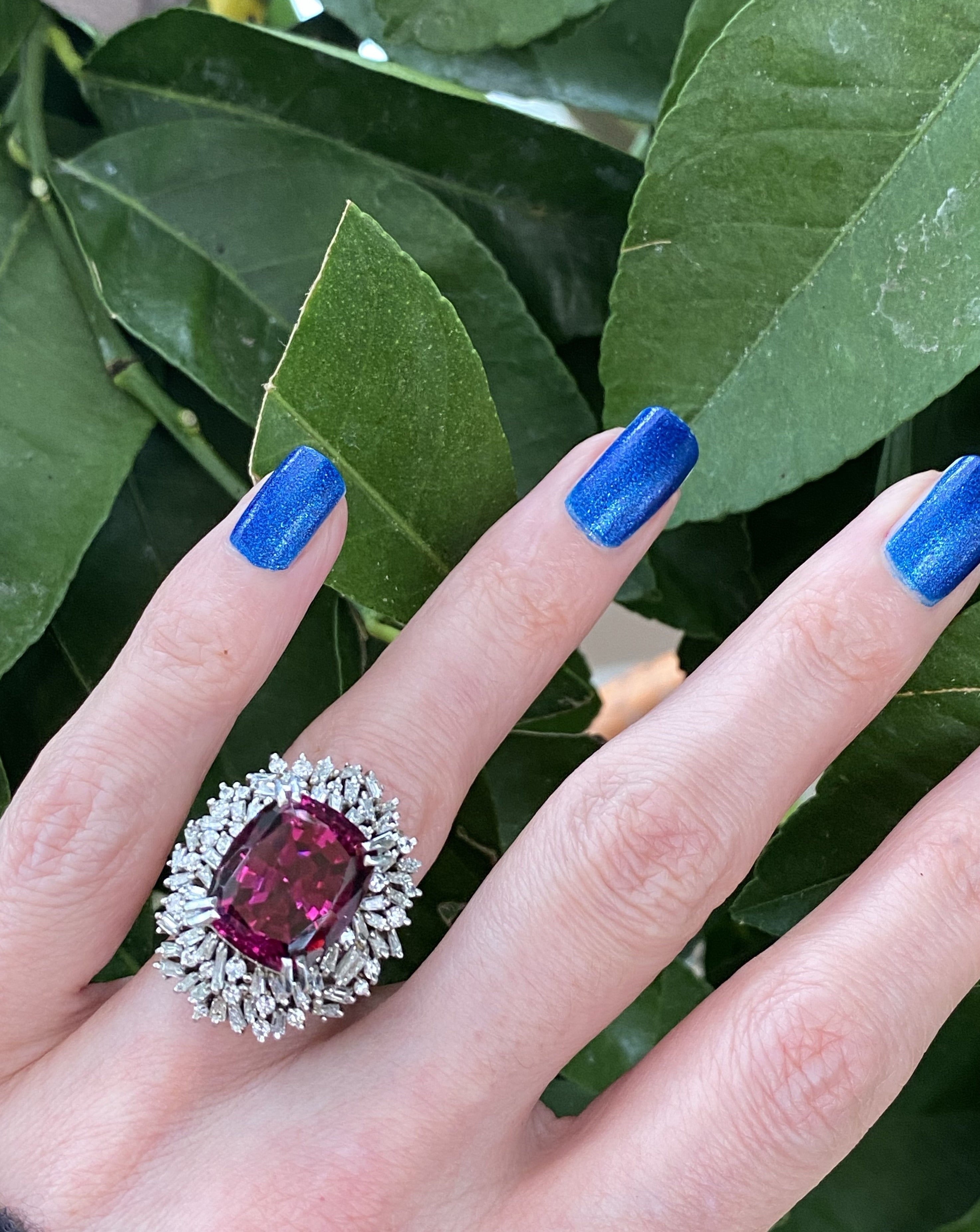 15 Carat Rhodolite Garnet and Diamond Halo Cocktail Ring in Plantinum