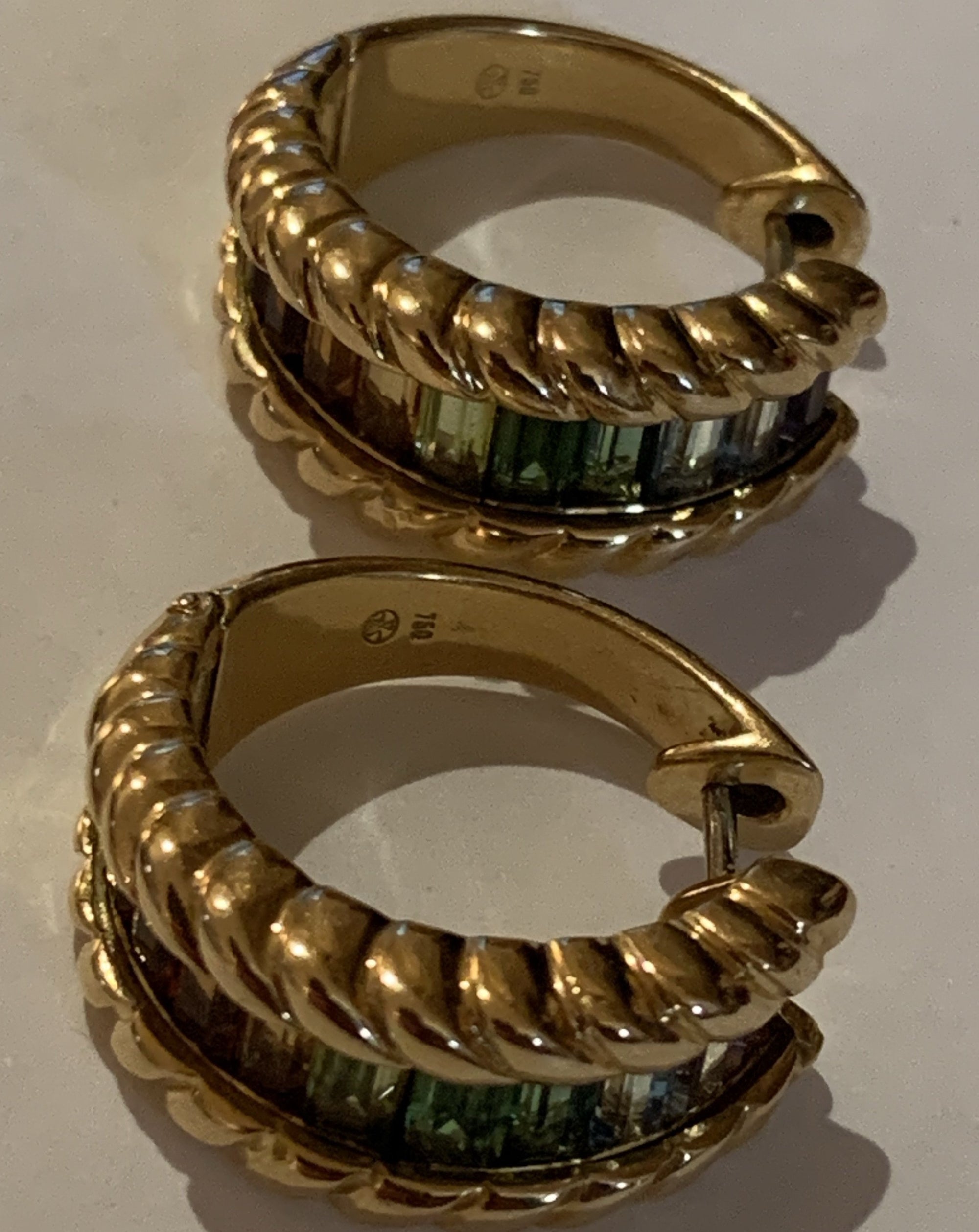 Rainbow Tourmaline Hoop Earrings in 18ct Yellow Gold