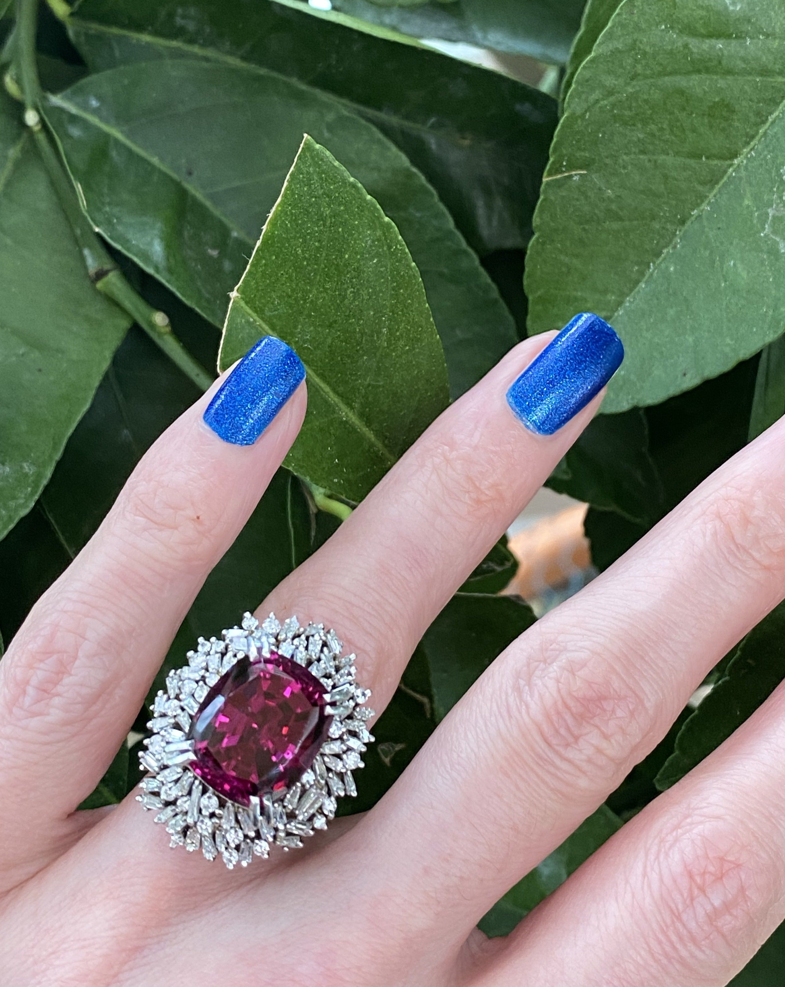 15 Carat Rhodolite Garnet and Diamond Halo Cocktail Ring in Plantinum