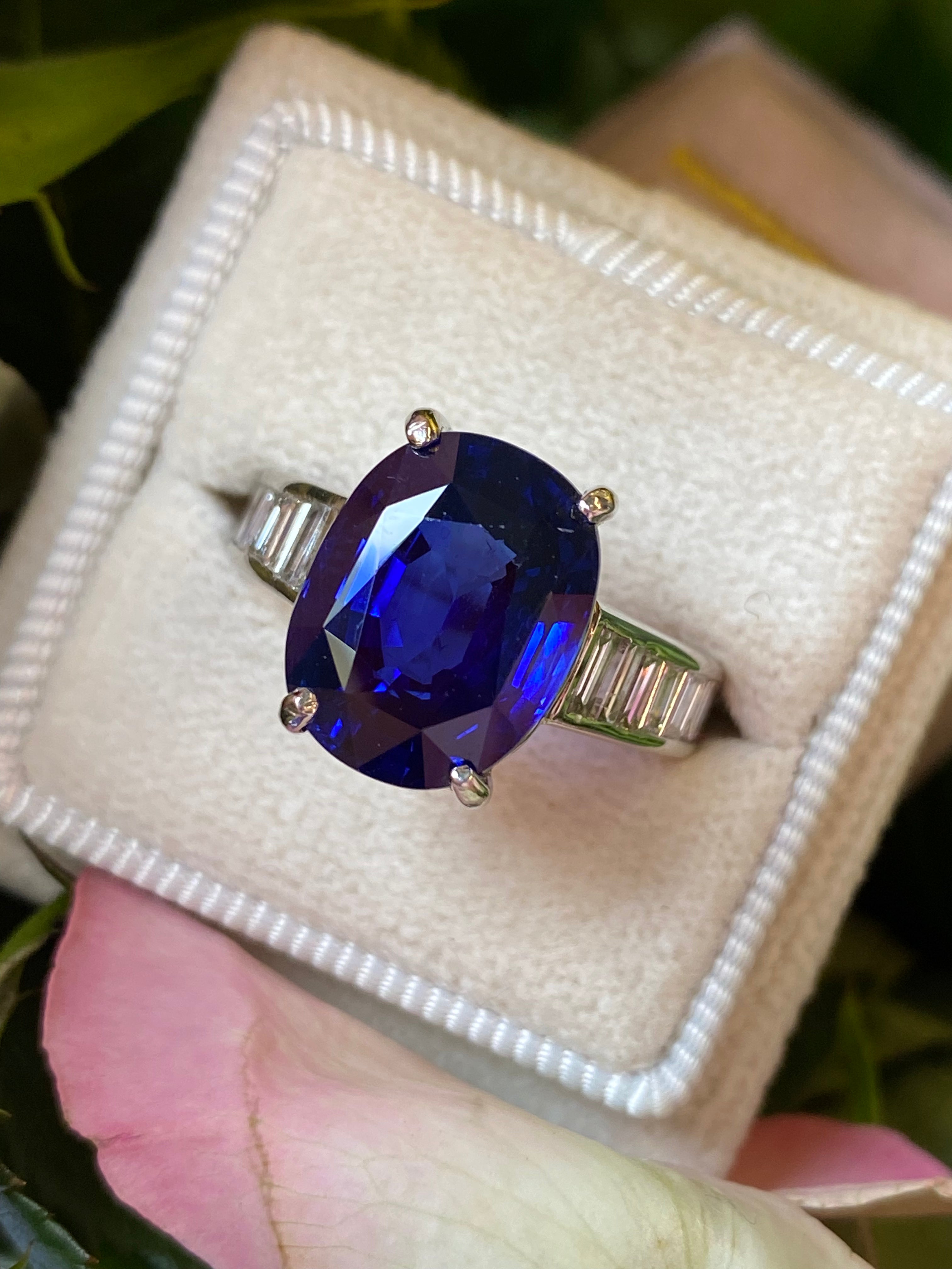 7.64 Carat Certified Blue Ceylon Sapphire and Diamond Engagement Ring in Platinum