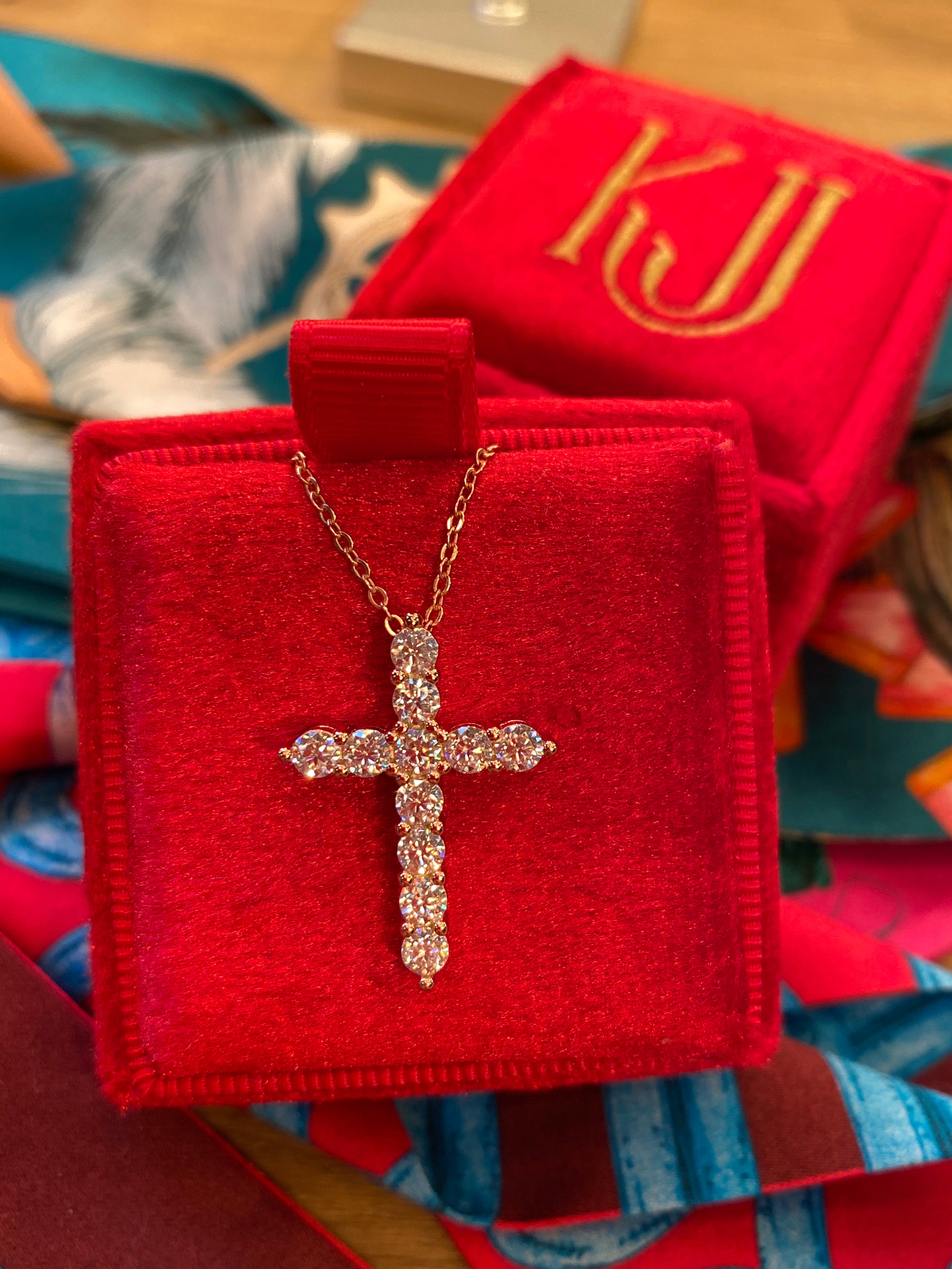 1.10 CTW Moissanite Cross Pendant Necklace in Rose, Yellow or White Gold Vermeil