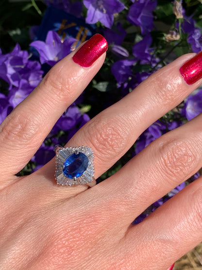 2.33 Carat Blue Ceylon Sapphire and Diamond Ring in Platinum