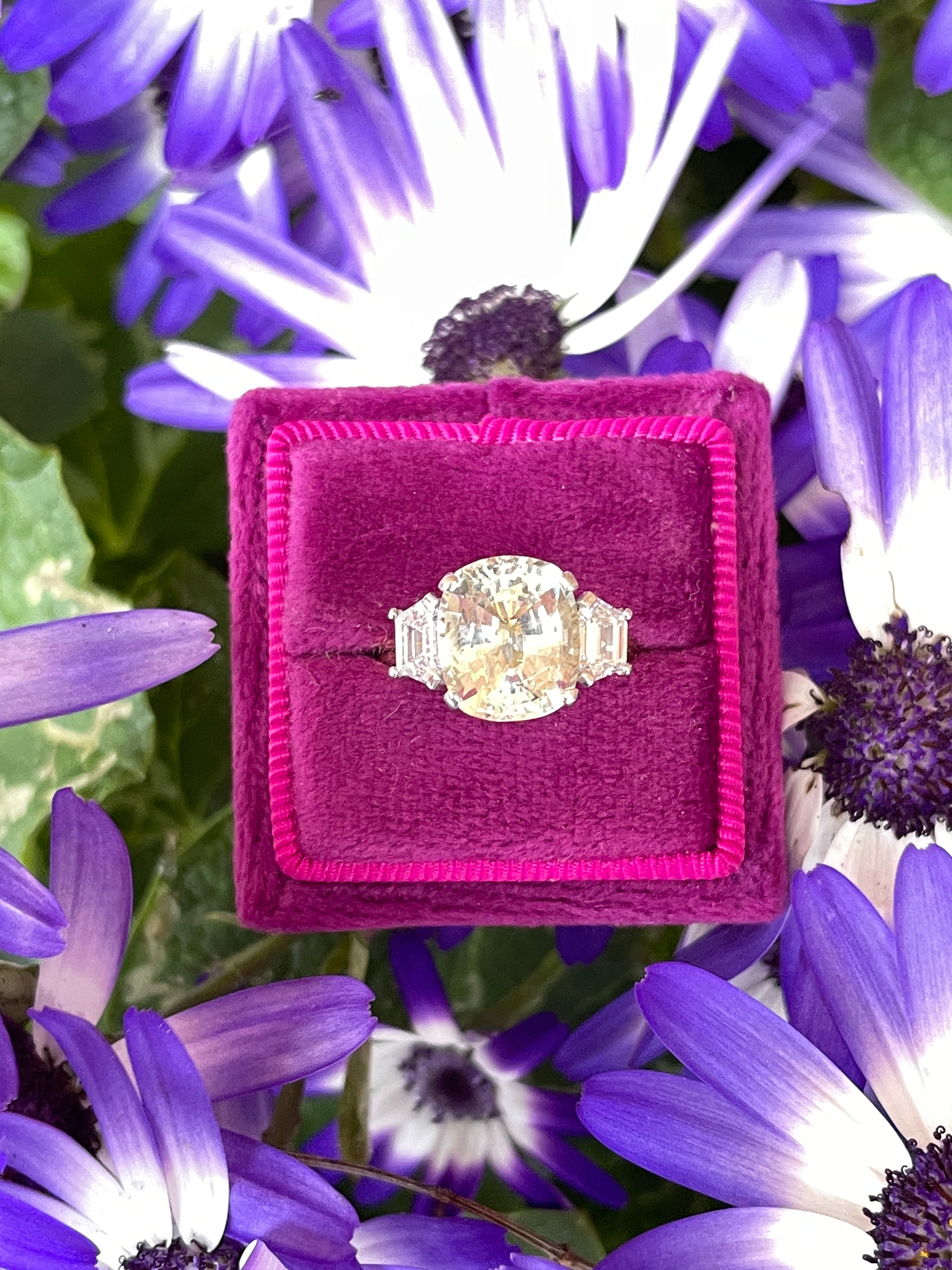 4.21 Carat Yellow Sapphire and Diamond Three Stone Ring in 18ct Yellow Gold