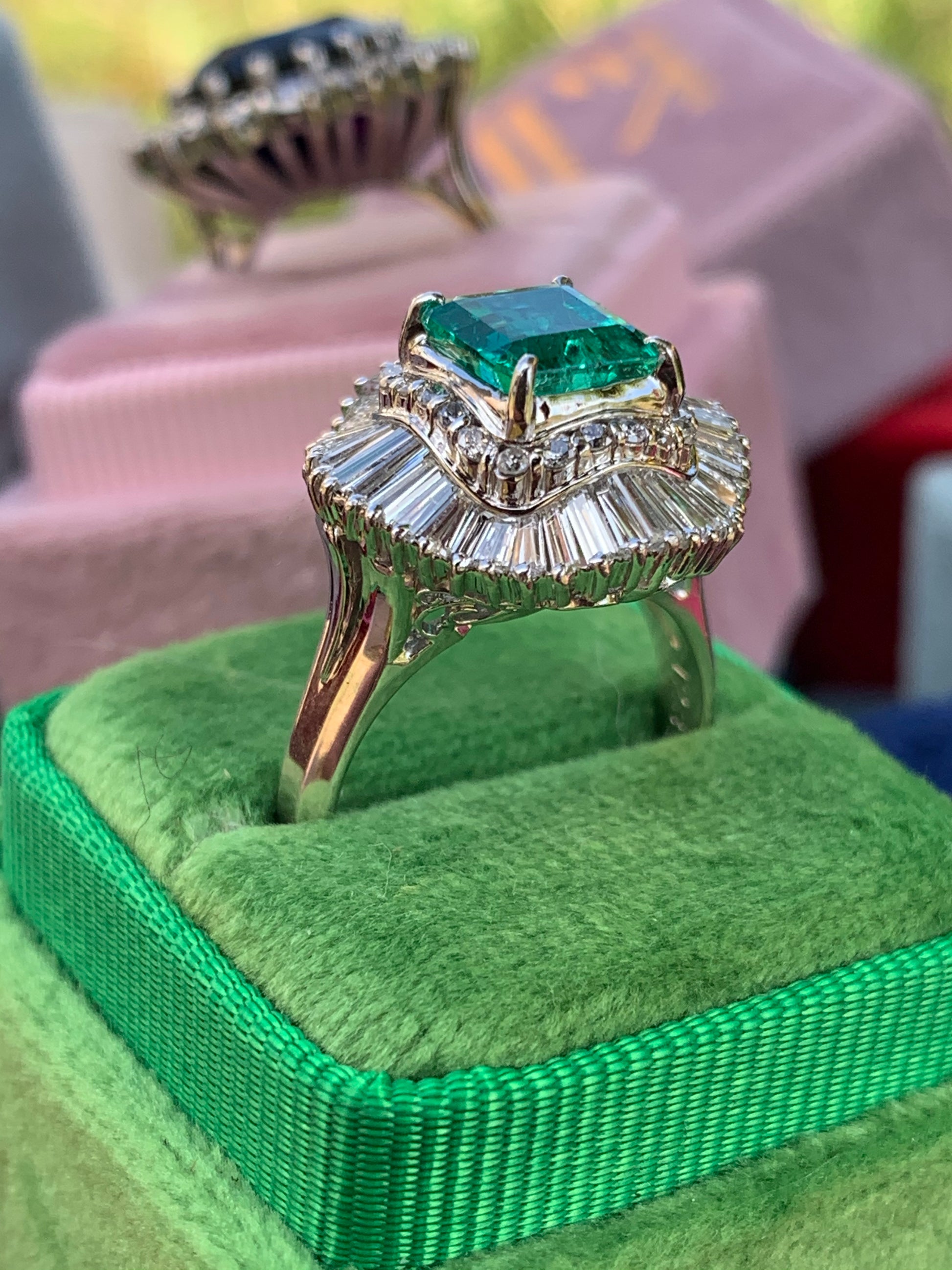 1.63 Carat Asscher Cut Colombian Emerald and Diamond Ring in Platinum 