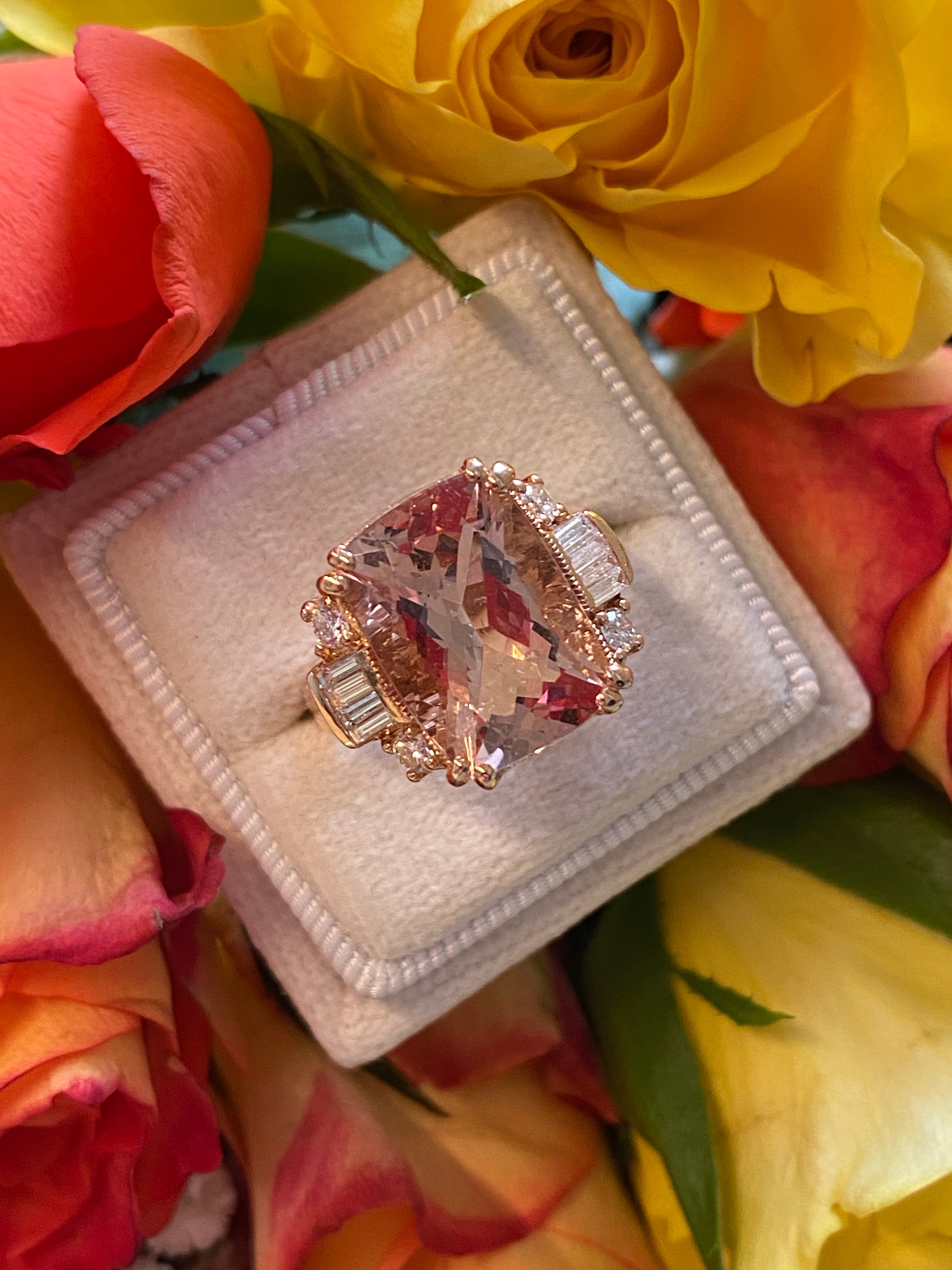 6 Carat Morganite and Diamond Cocktail Ring in 18K Rose Gold