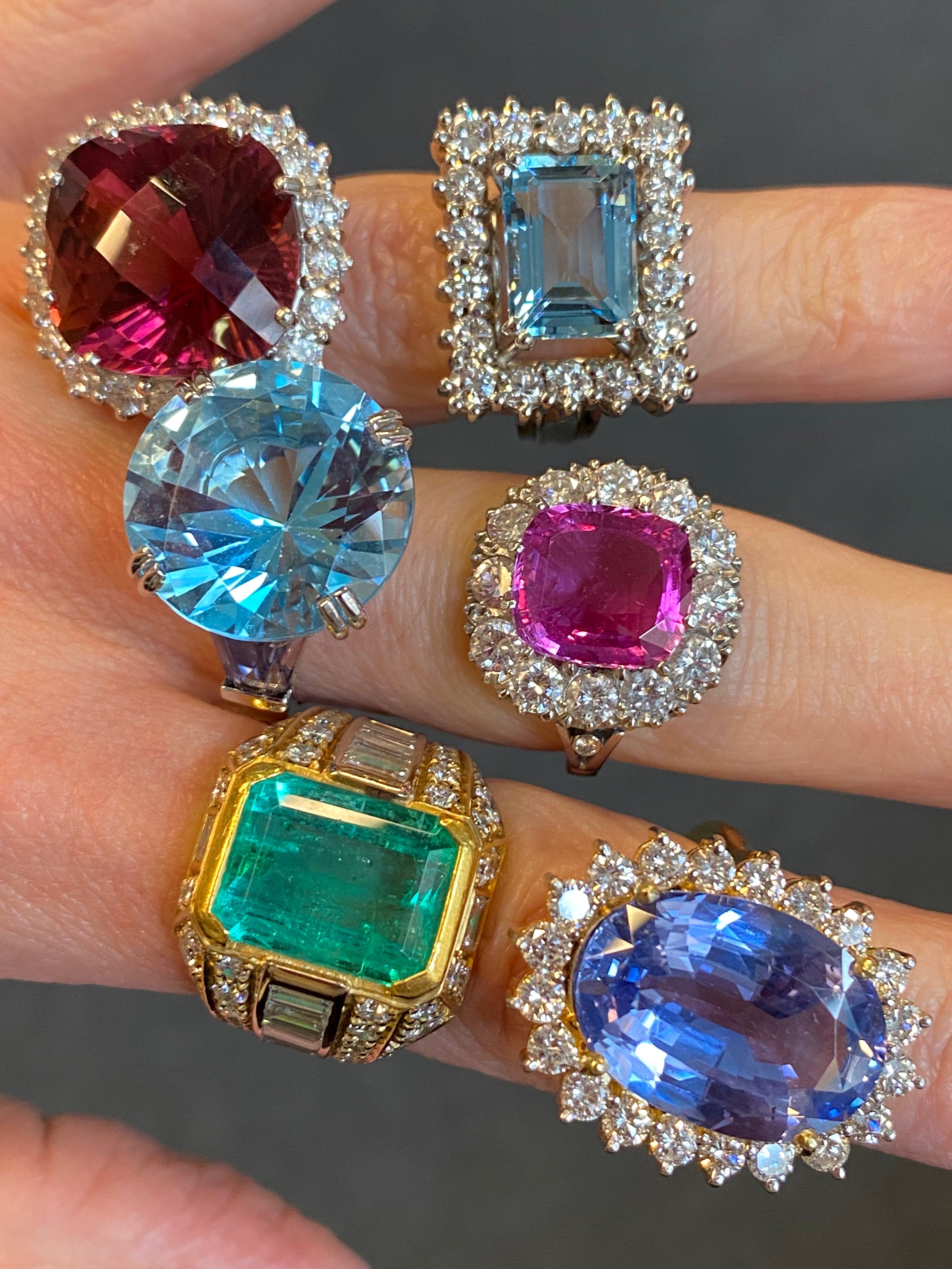 Huge 17 Carat Rubellite Pink Tourmaline and Diamond Cocktail Ring in White and Yellow Gold 