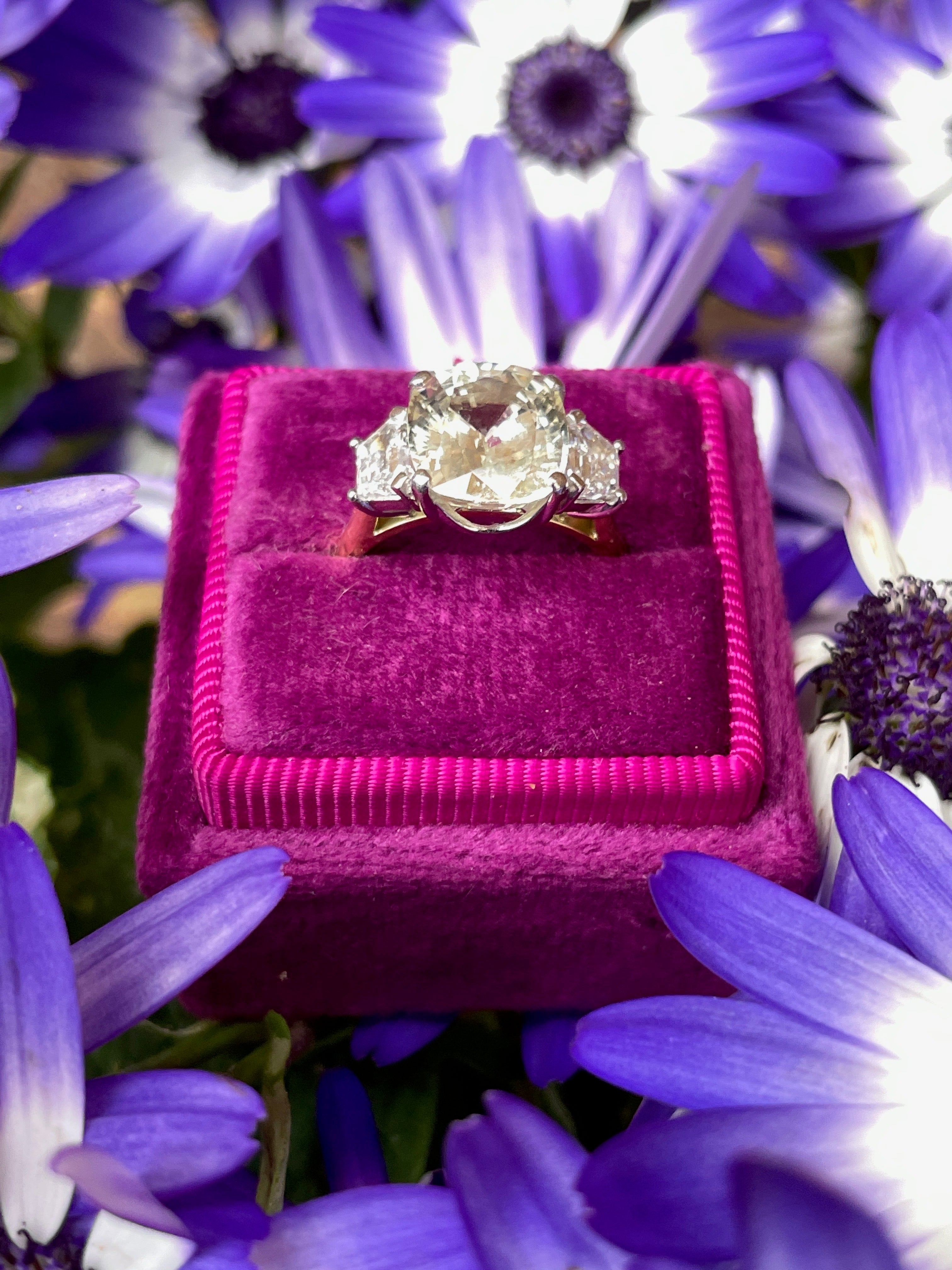 4.21 Carat Yellow Sapphire and Diamond Three Stone Ring in 18ct Yellow Gold