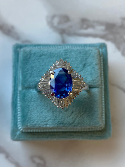 2.33 Carat Blue Ceylon Sapphire and Diamond Ring in Platinum