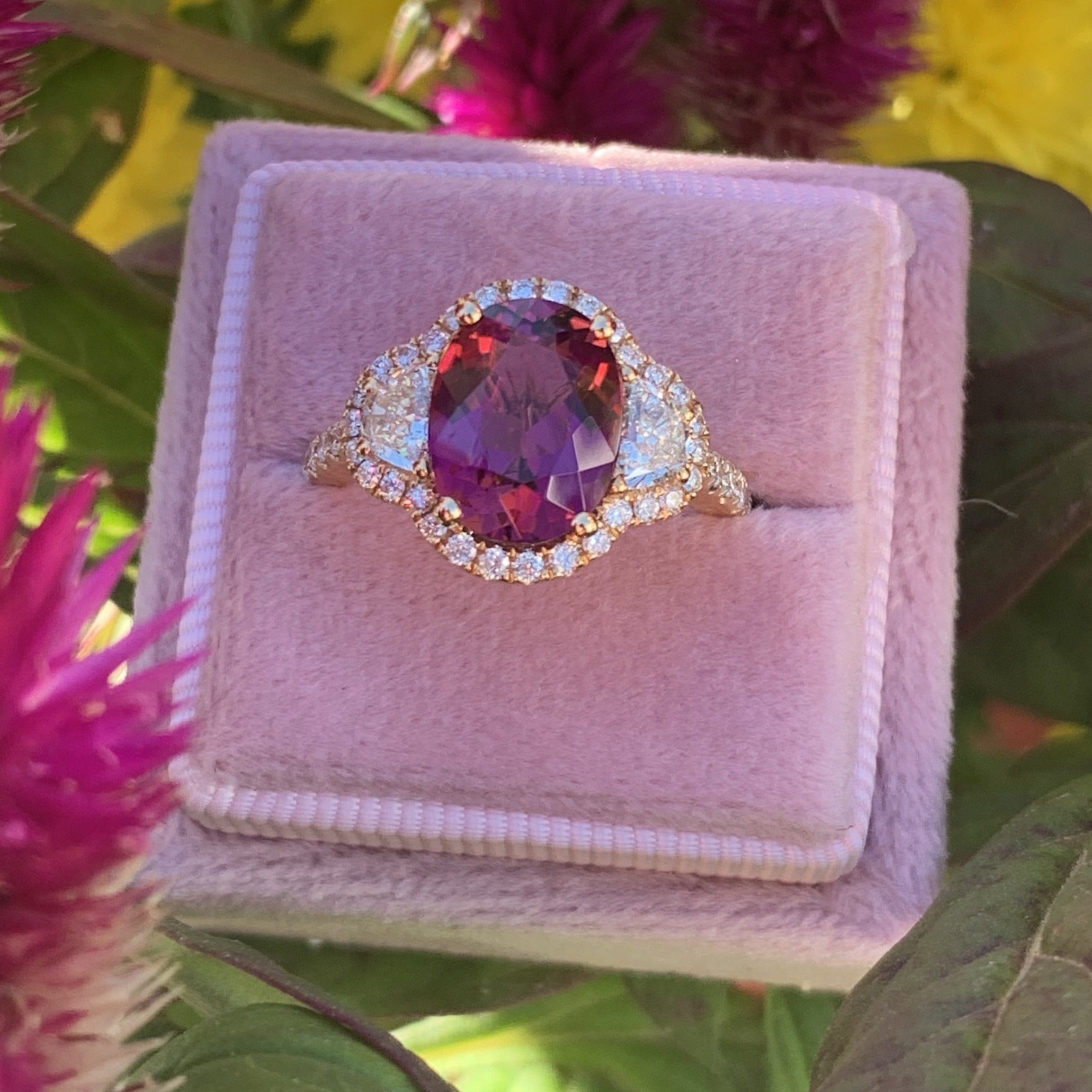 3.00 Carat Pink Tourmaline and Diamond Ring in 18K Rose Gold 