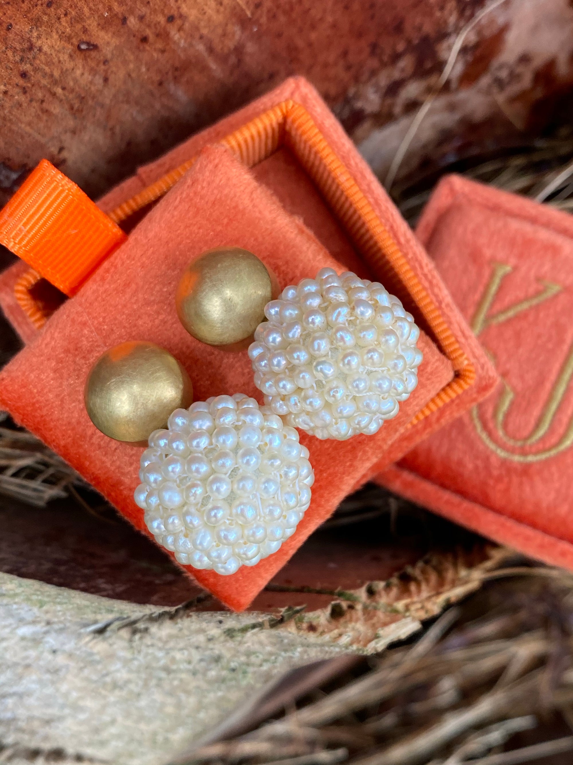Vintage Seed Pearl and Yellow Gold Ball Drop Earrings