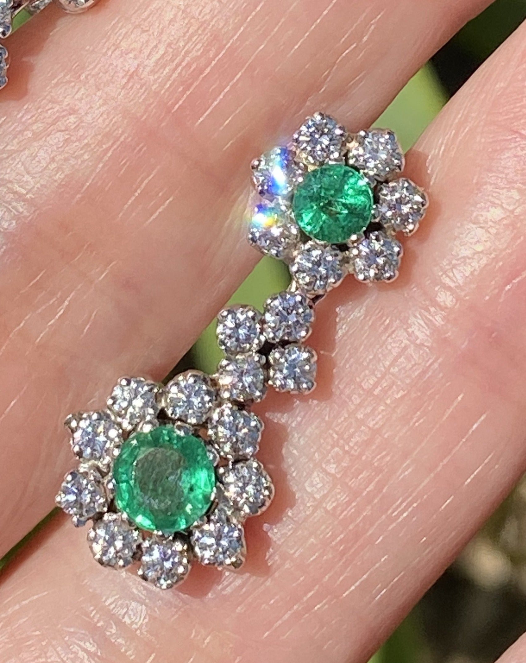1.75 CTW Emerald and Diamond Drop Earrings in Platinum