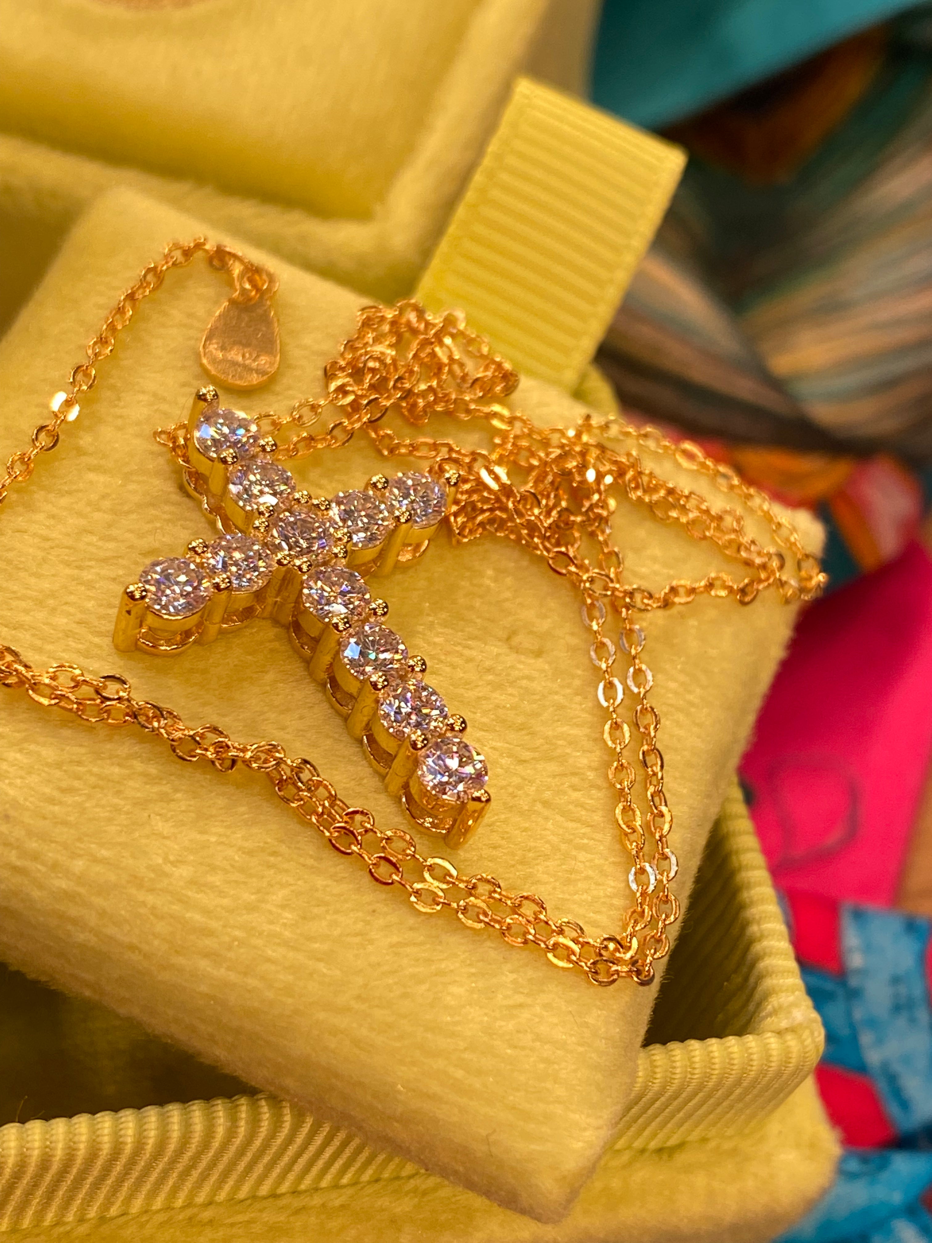 1.10 CTW Moissanite Cross Pendant Necklace in Rose, Yellow or White Gold Vermeil