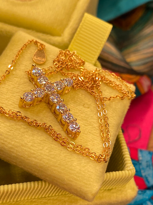 1.10 CTW Moissanite Cross Pendant Necklace in Rose, Yellow or White Gold Vermeiled Sterling Silver