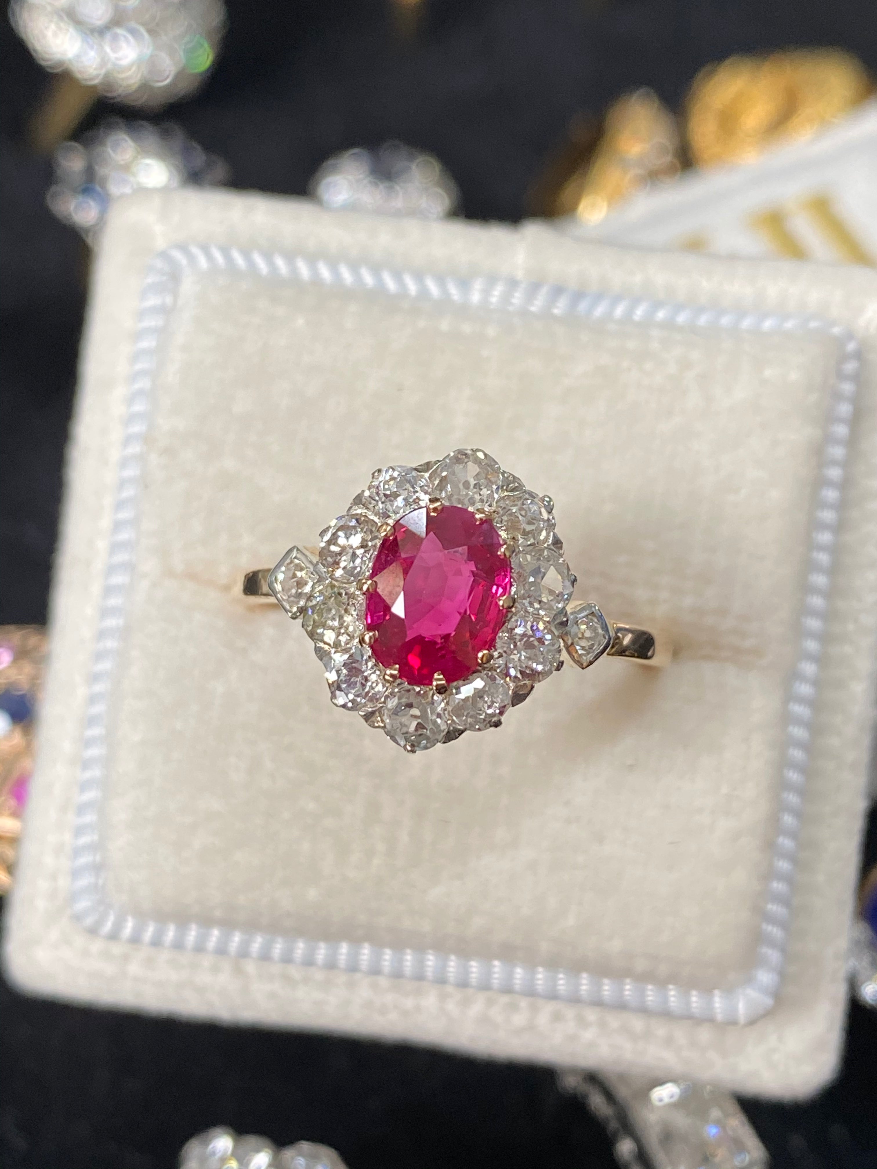 Antique Ruby and Diamond Halo Engagement Ring in Yellow Gold 