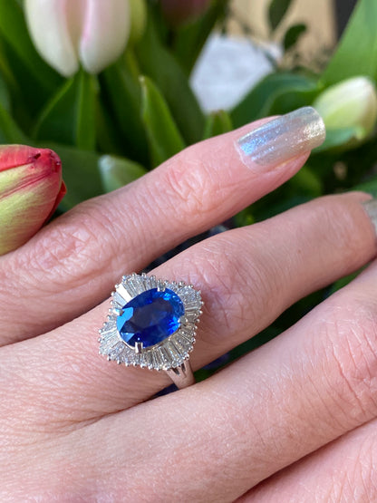 2.33 Carat Blue Ceylon Sapphire and Diamond Ring in Platinum
