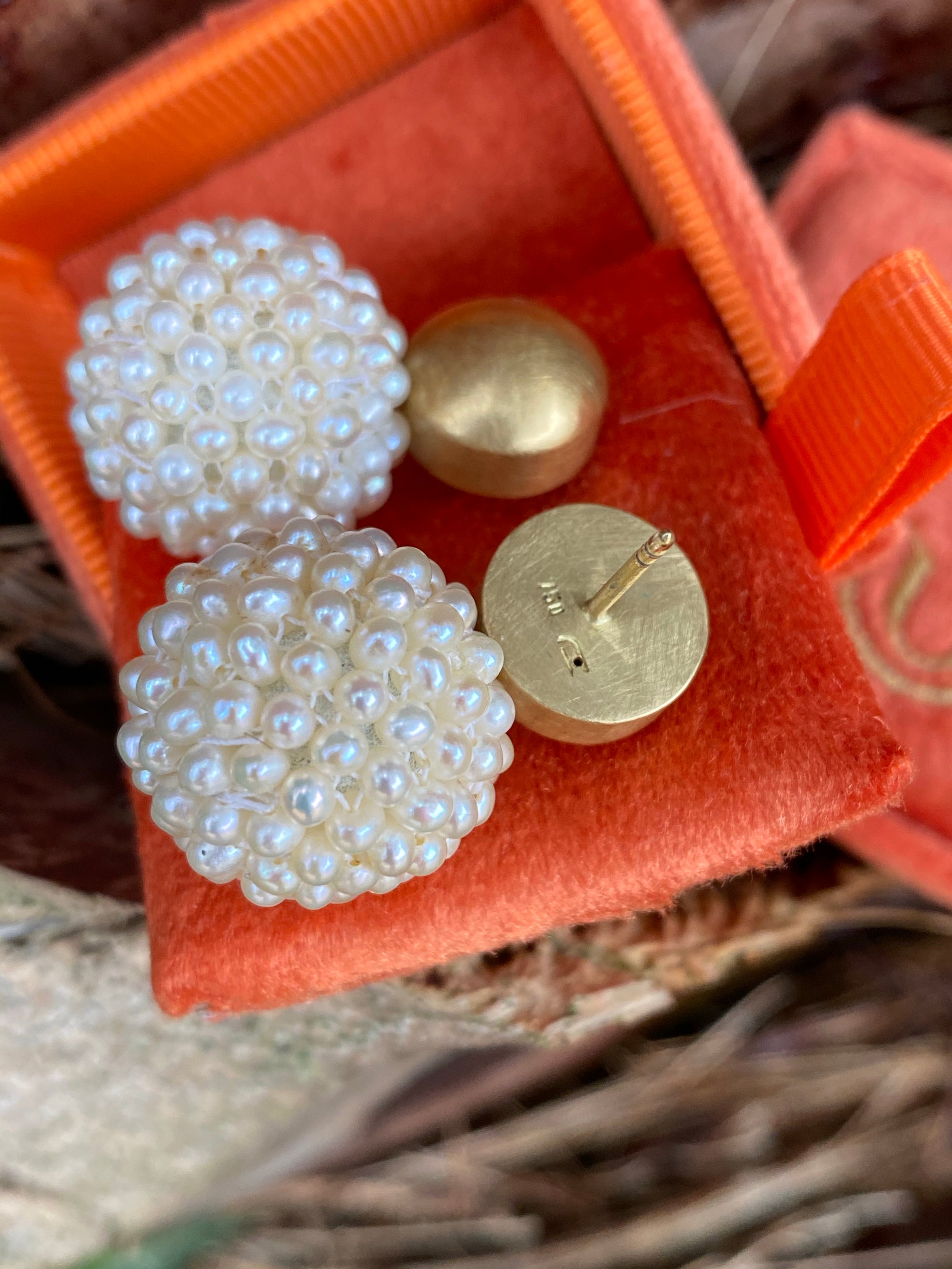 Vintage Seed Pearl and Yellow Gold Ball Drop Earrings