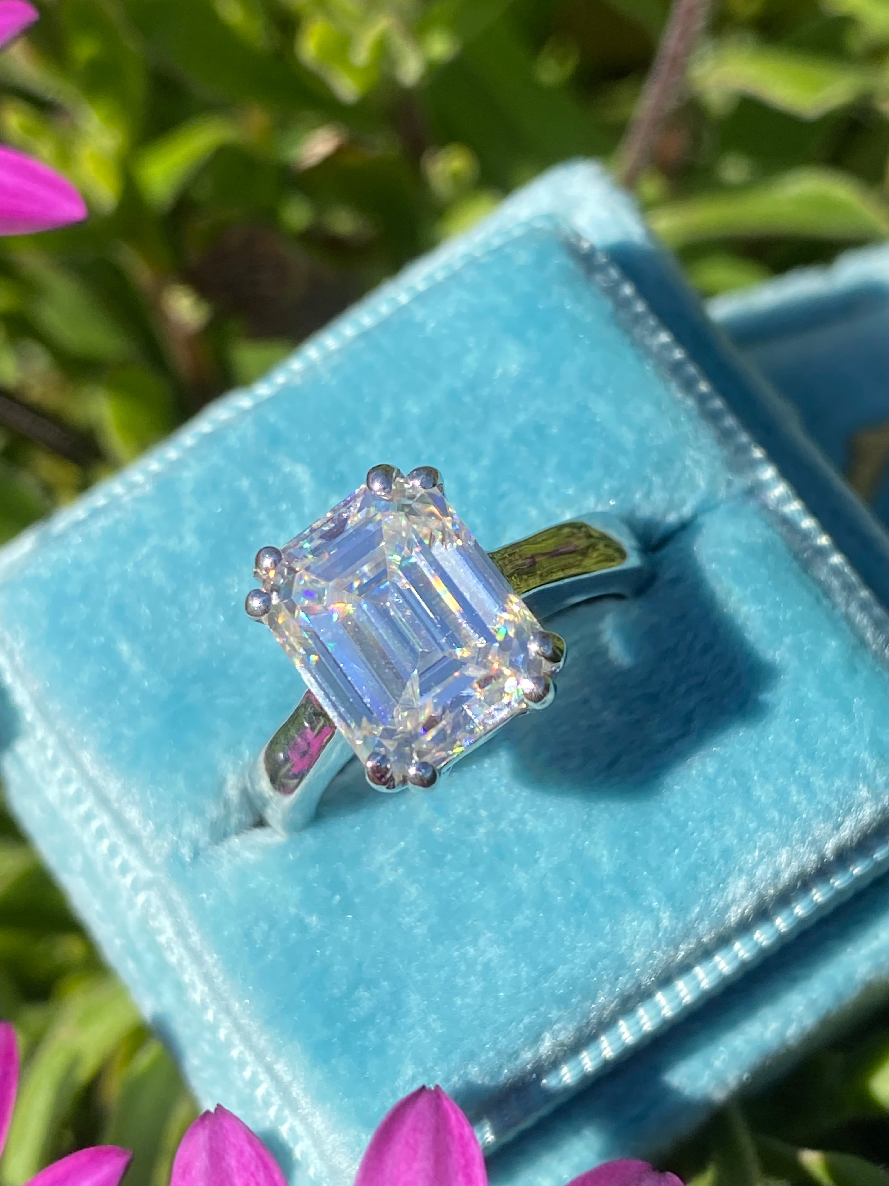 3.50 Carat Emerald Cut Moissanite Solitaire Engagement Ring in Sterling Silver