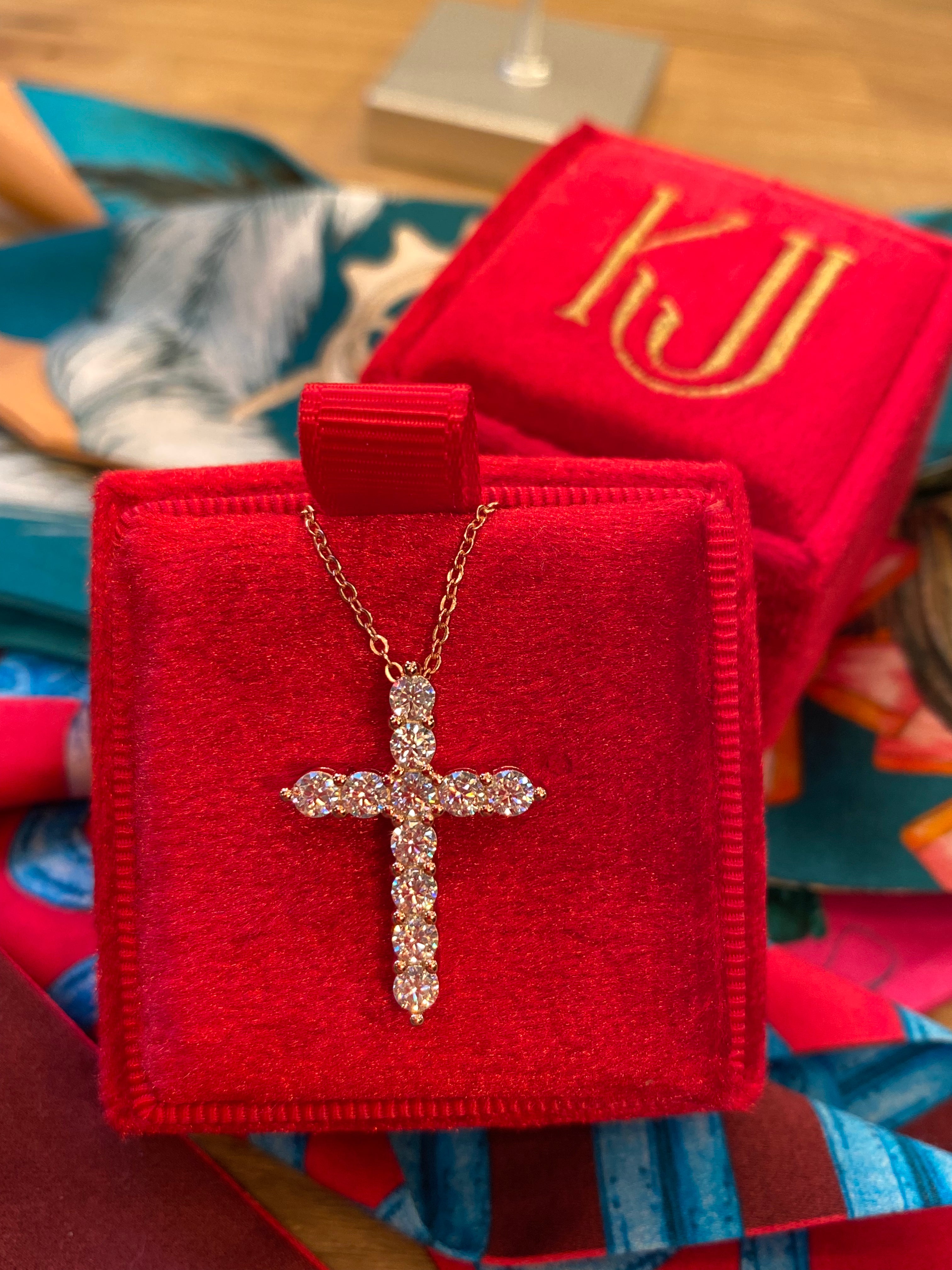 1.10 CTW Moissanite Cross Pendant Necklace in Rose, Yellow or White Gold Vermeil