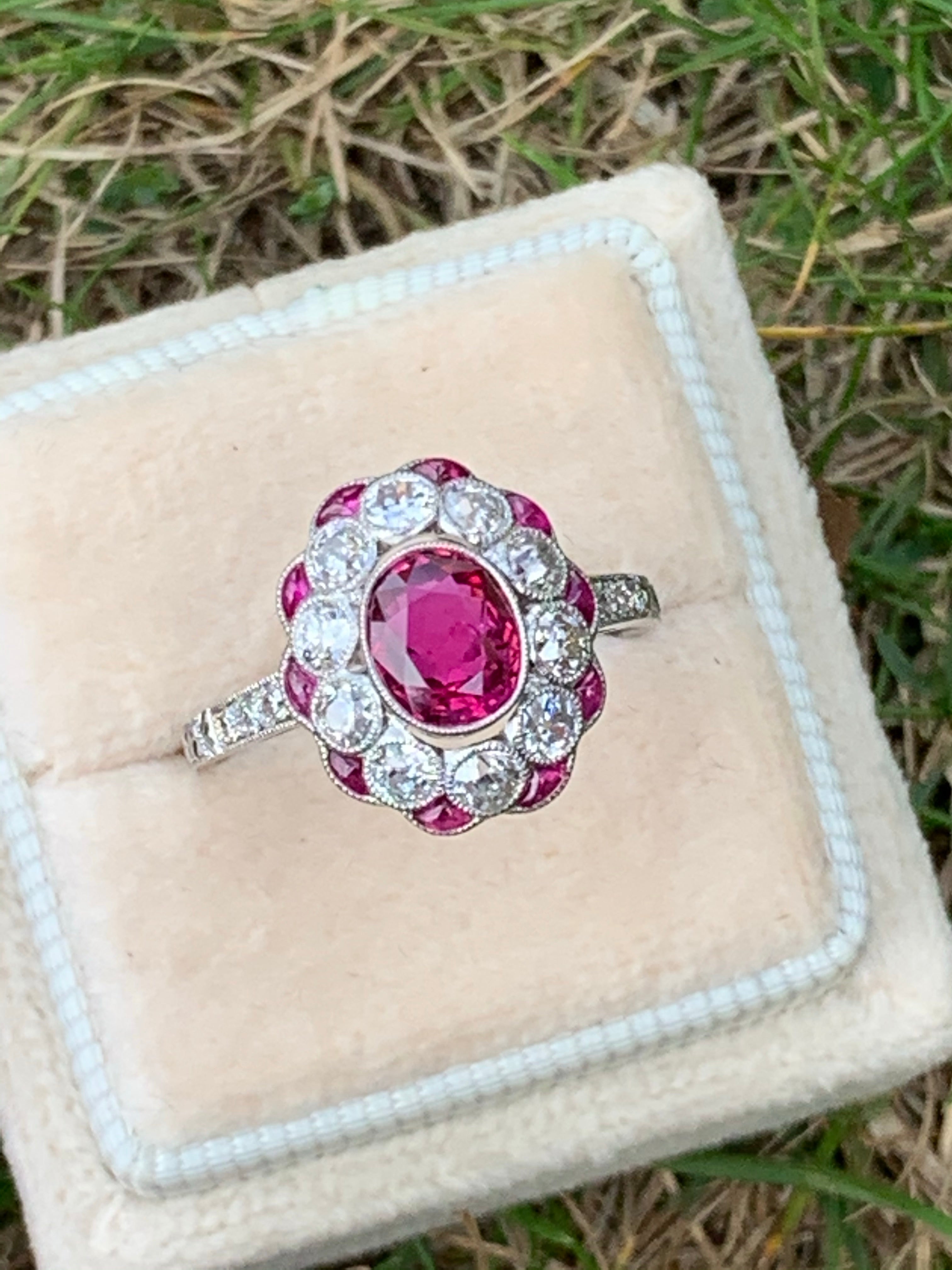 1.03 Carat Ruby and Diamond Art Deco Engagement Ring 