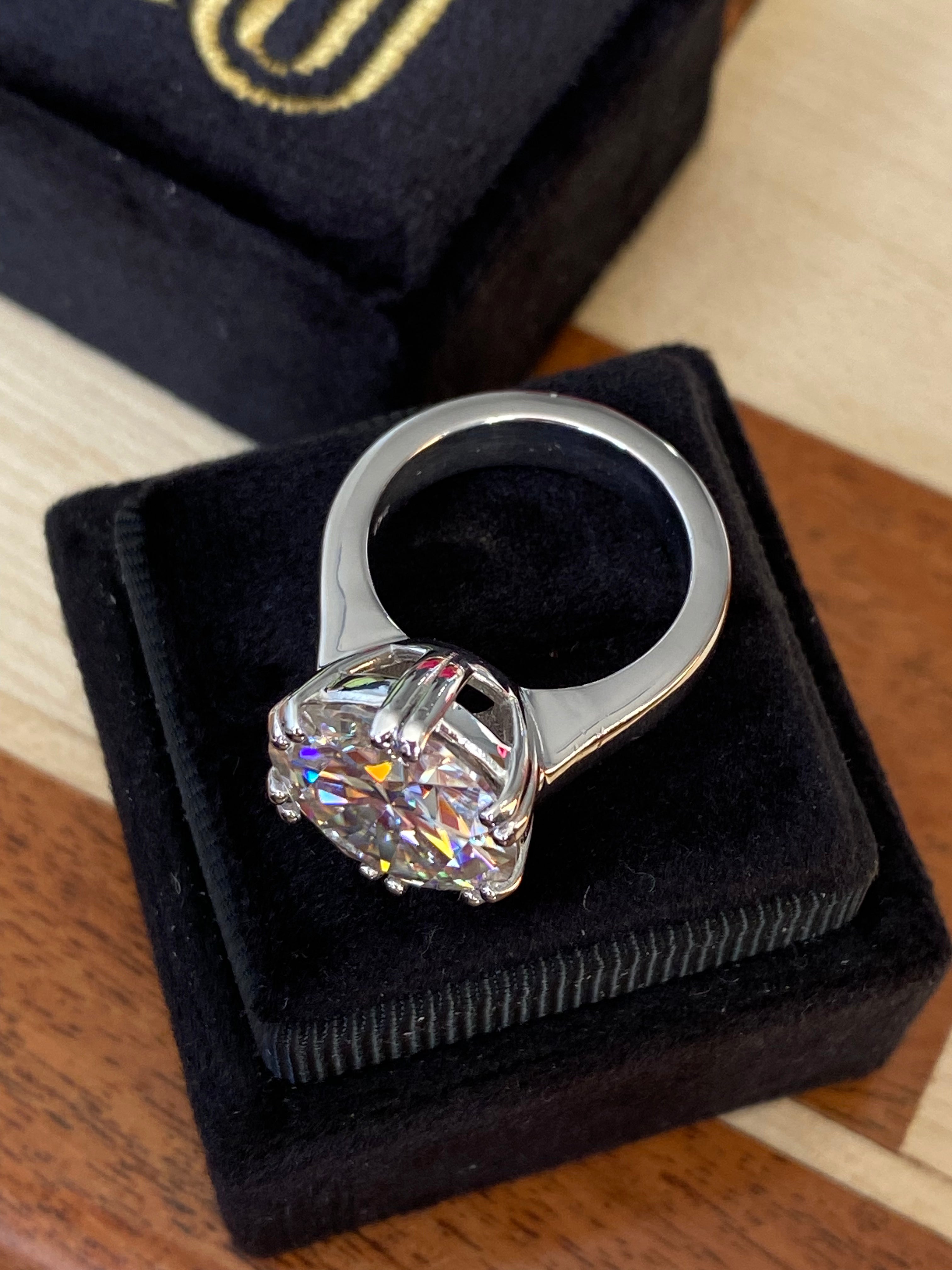7.50 Carat Round Brilliant Cut Moissanite Solitaire Engagement Ring in Sterling Silver