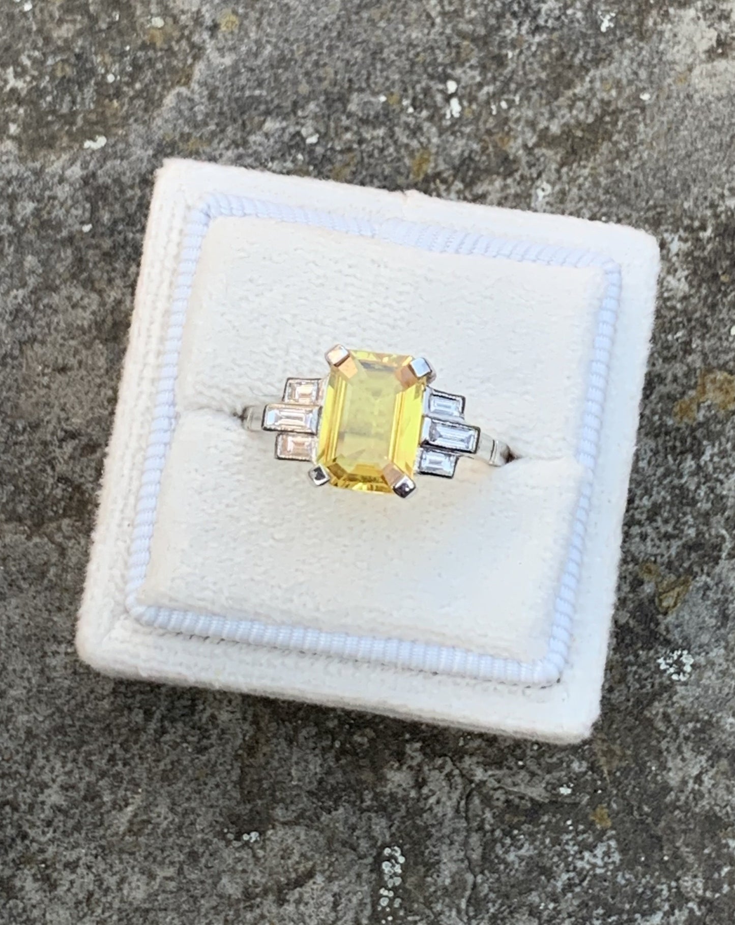 3.00 Carat Yellow Sapphire and Diamond Art Deco Engagement Ring in Platinum 