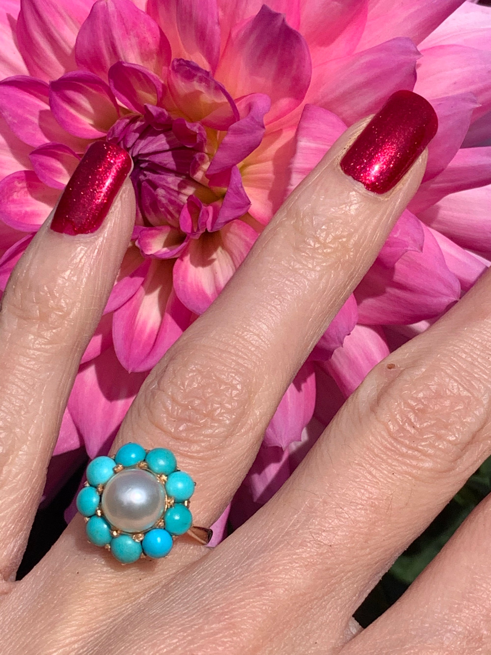 Turquoise and Pearl Ring