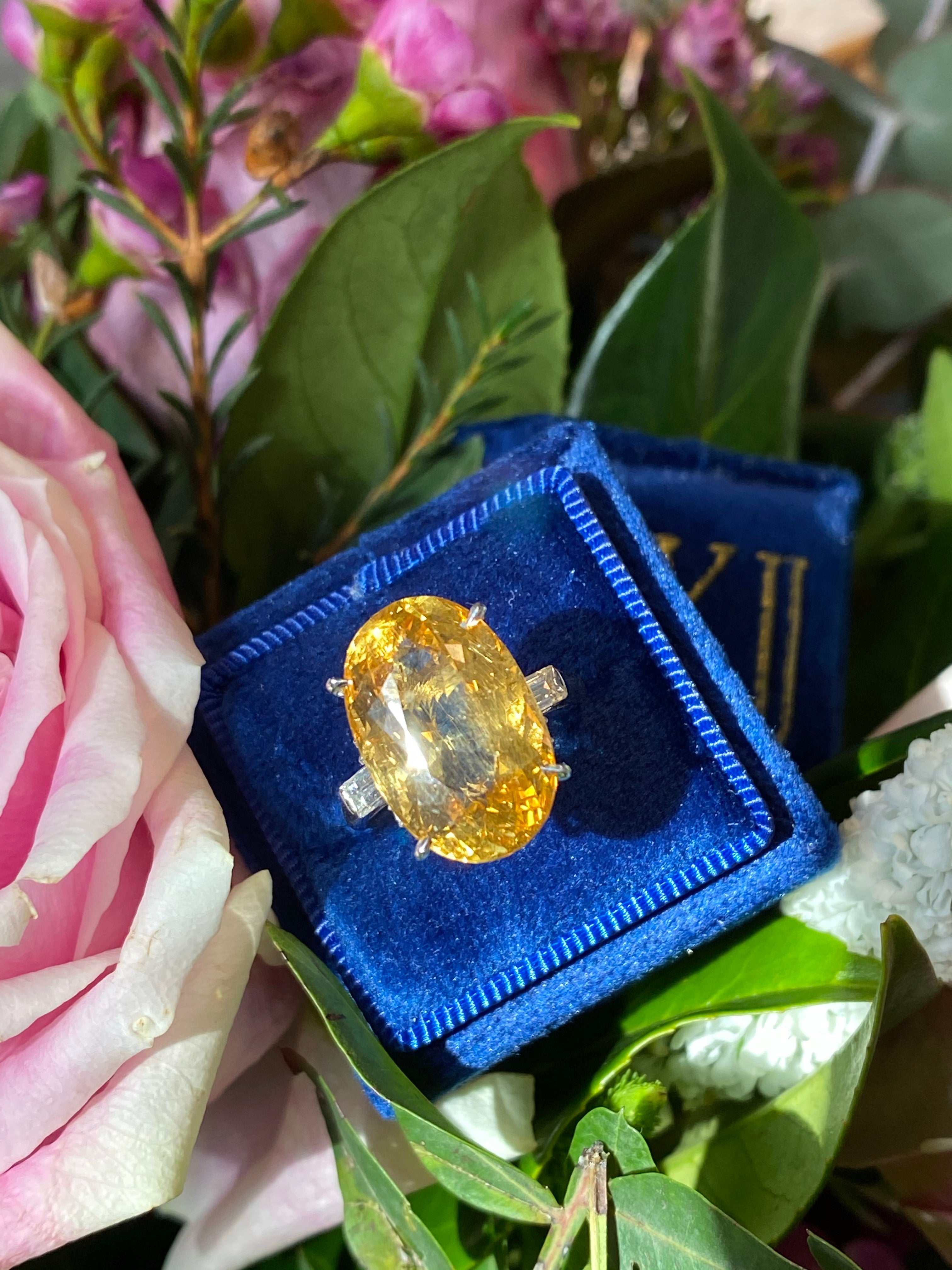 Golden Heliodor and Diamond Cocktail Ring in Platinum 