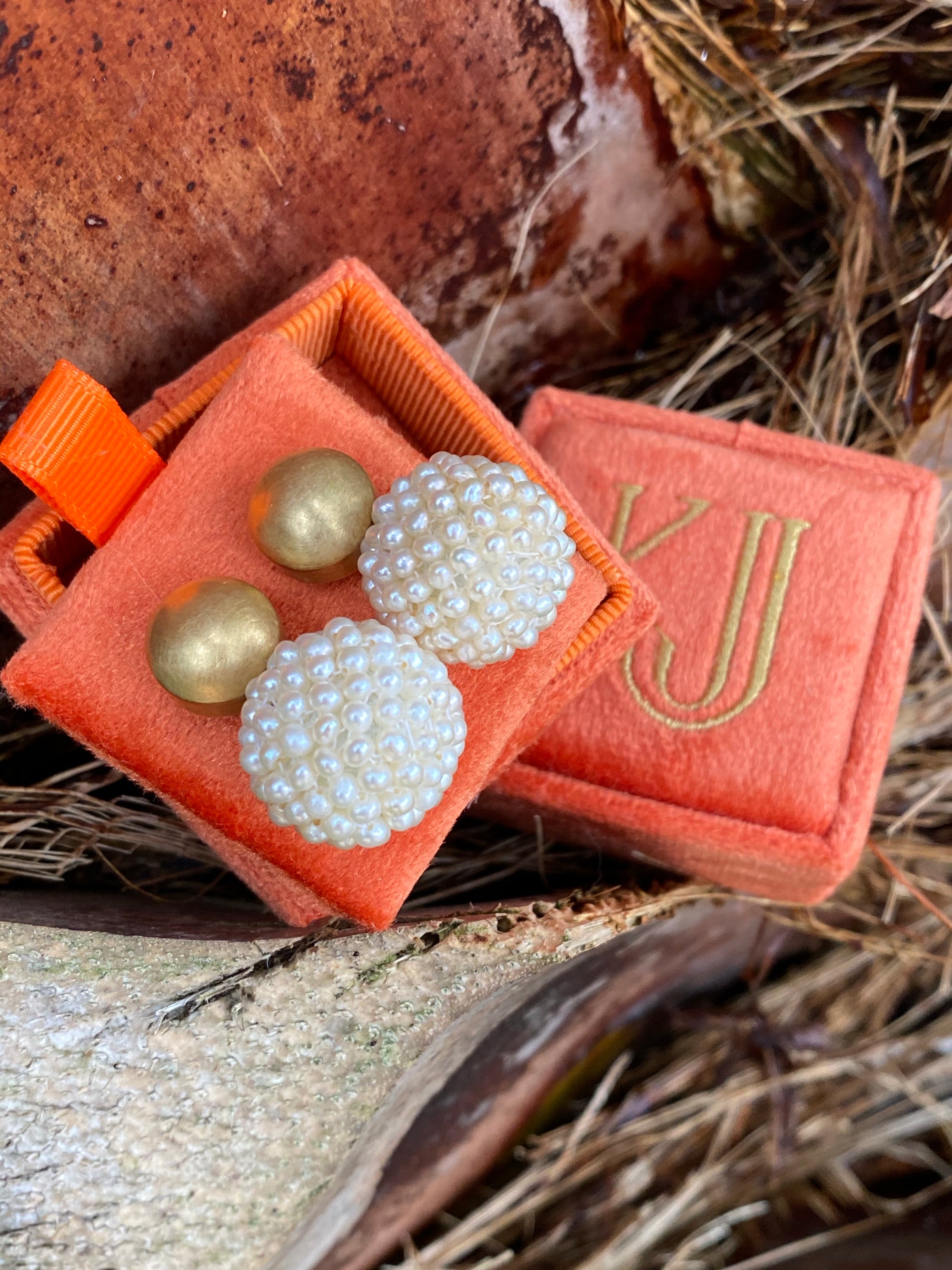 Vintage Seed Pearl and Yellow Gold Ball Drop Earrings