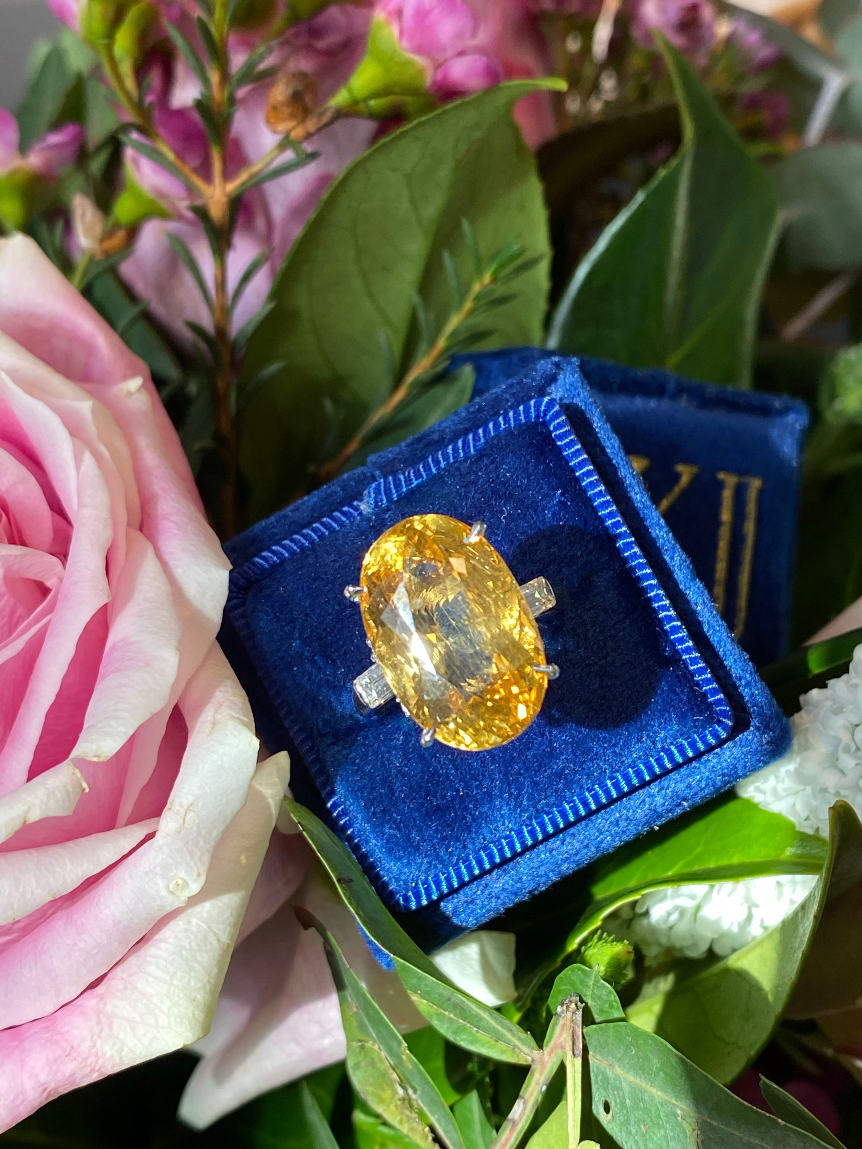 10.08 Carat Oval Cut Golden Heliodor and Diamond Ring in Platinum