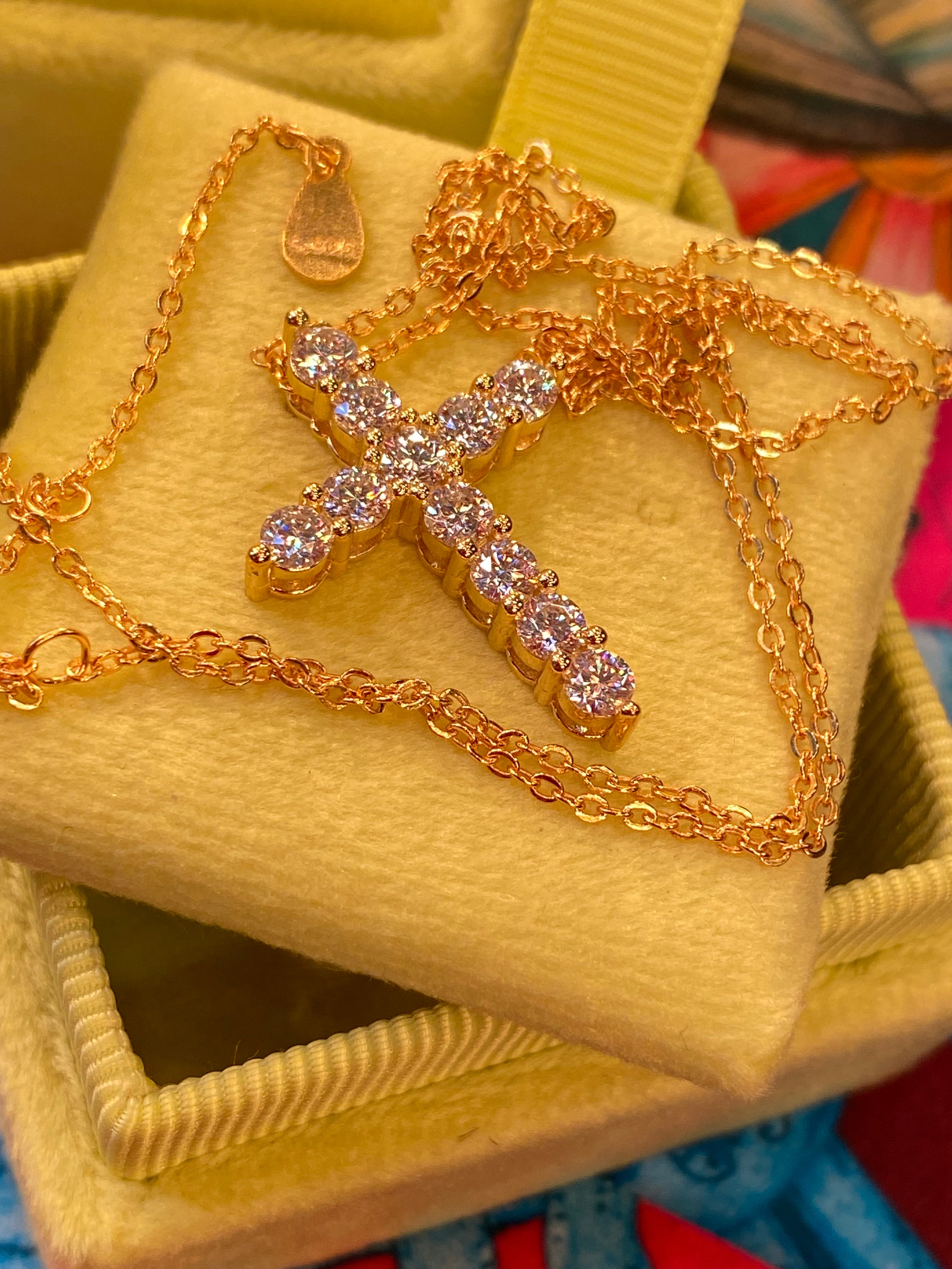 1.10 CTW Moissanite Cross Pendant Necklace in Rose, Yellow or White Gold Vermeil