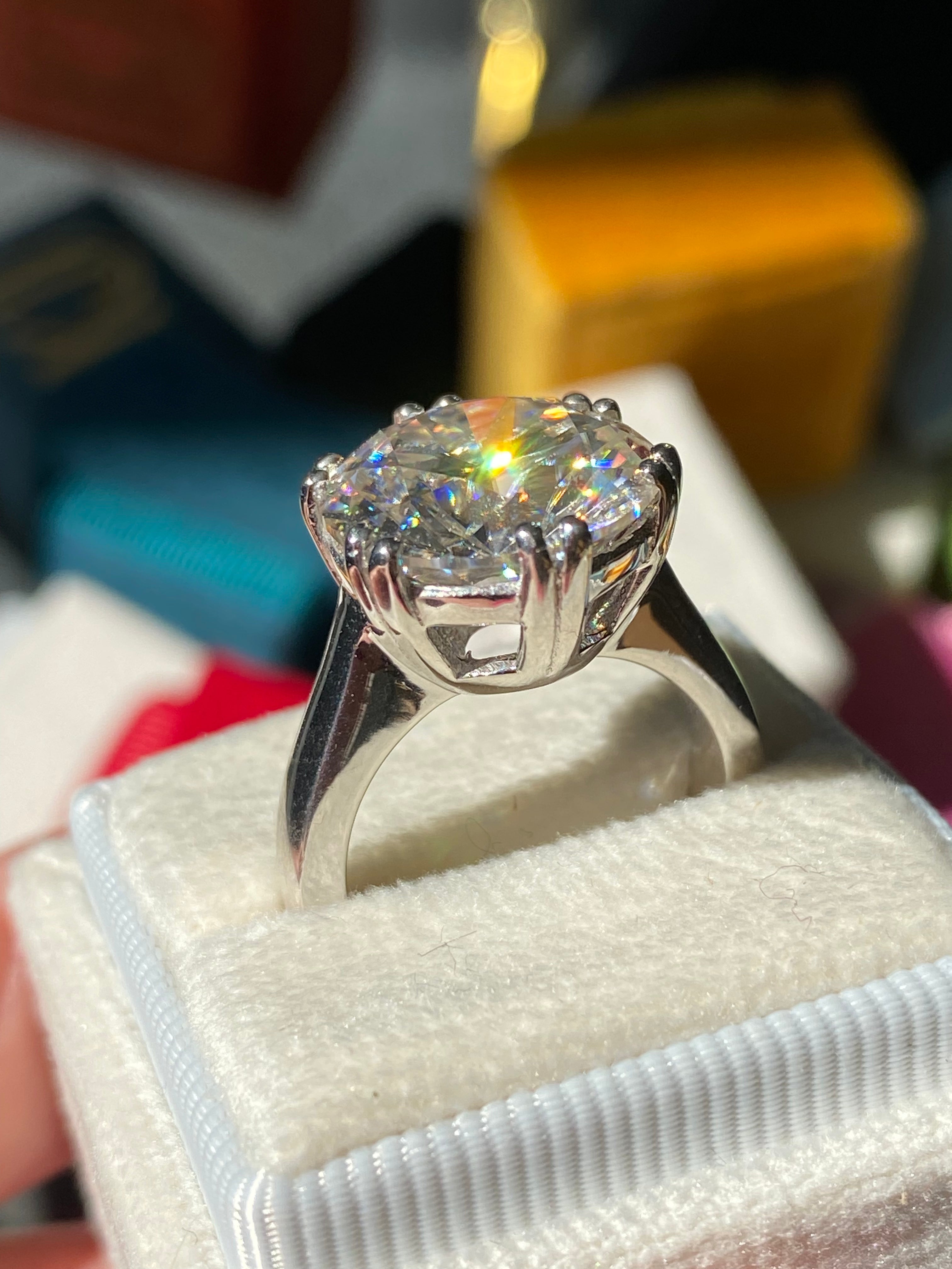 7.50 Carat Round Brilliant Cut Moissanite Solitaire Engagement Ring in Sterling Silver