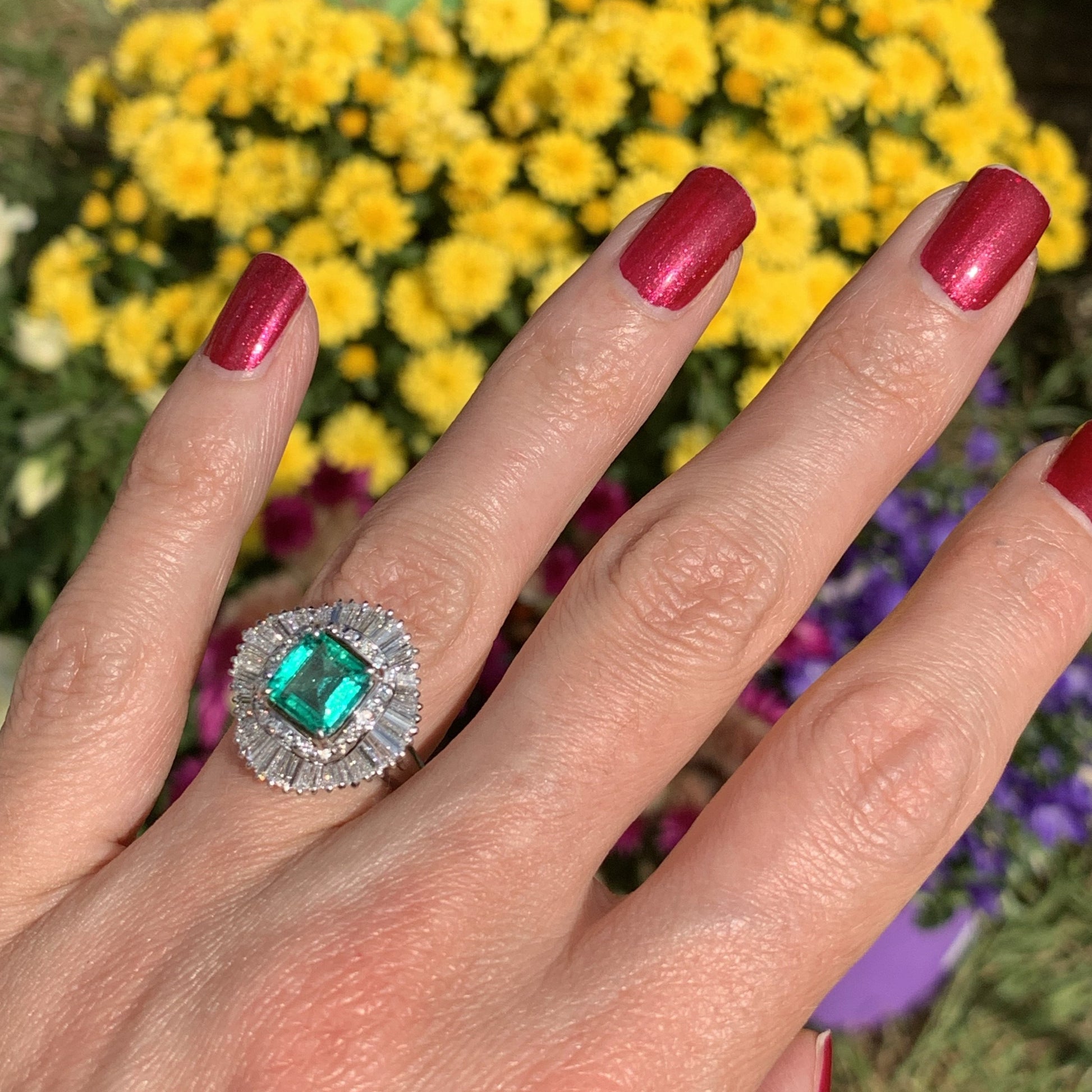 1.63 Carat Asscher Cut Colombian Emerald and Diamond Ring in Platinum 