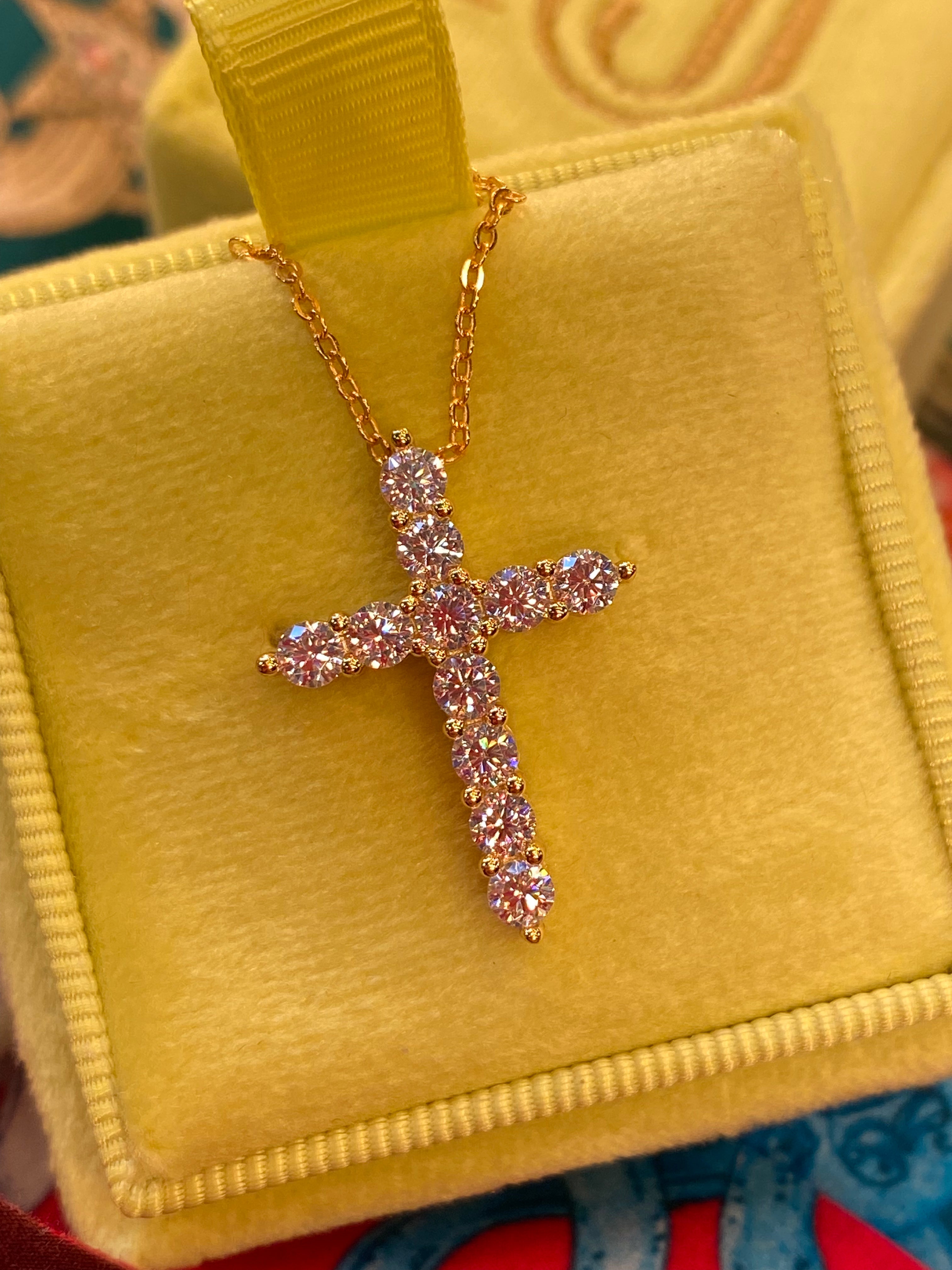 1.10 CTW Moissanite Cross Pendant Necklace in Rose, Yellow or White Gold Vermeil