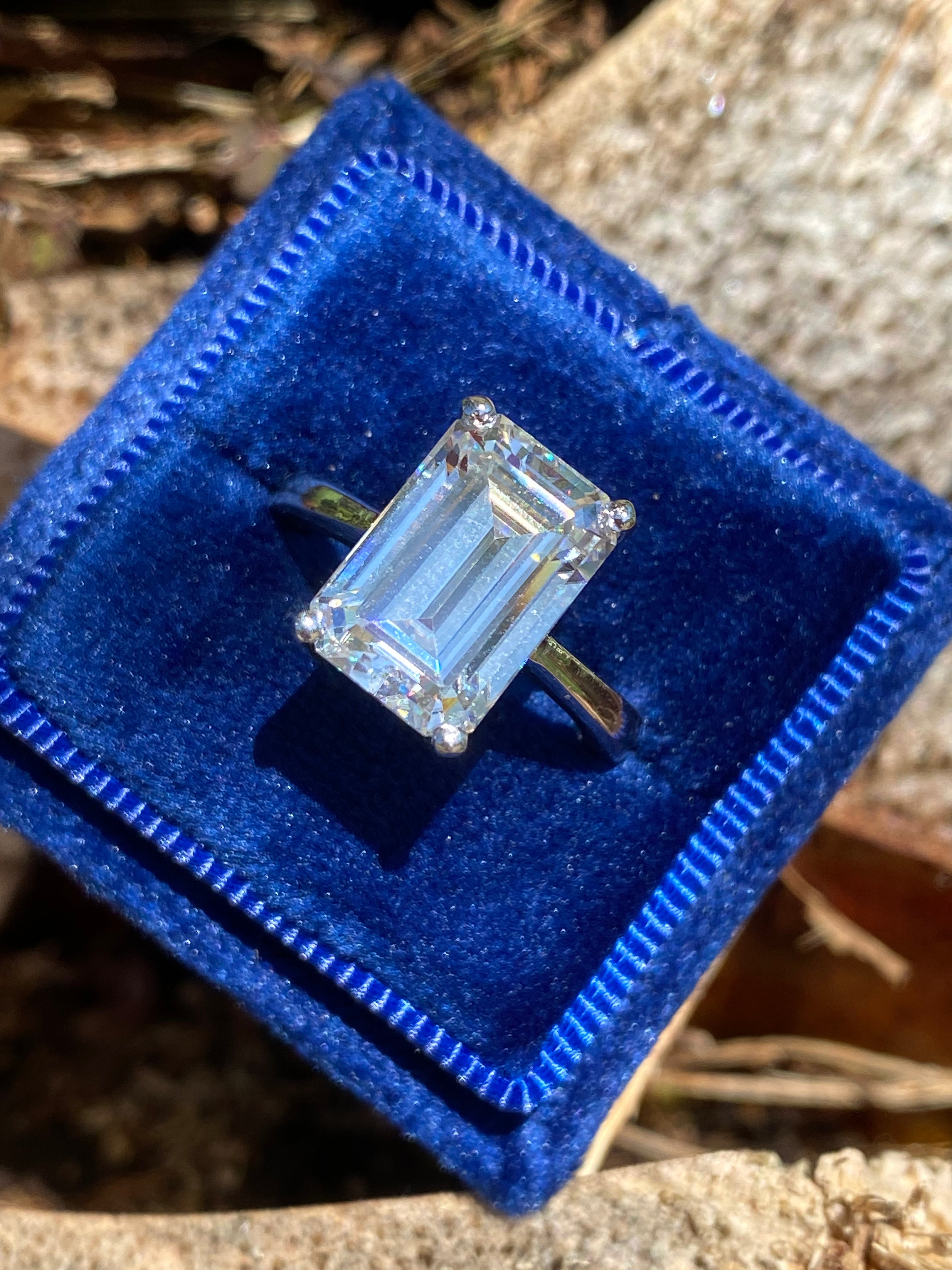 5 Carat Emerald Cut Moissanite Engagement Ring in Sterling Silver Katherine James Jewellery 