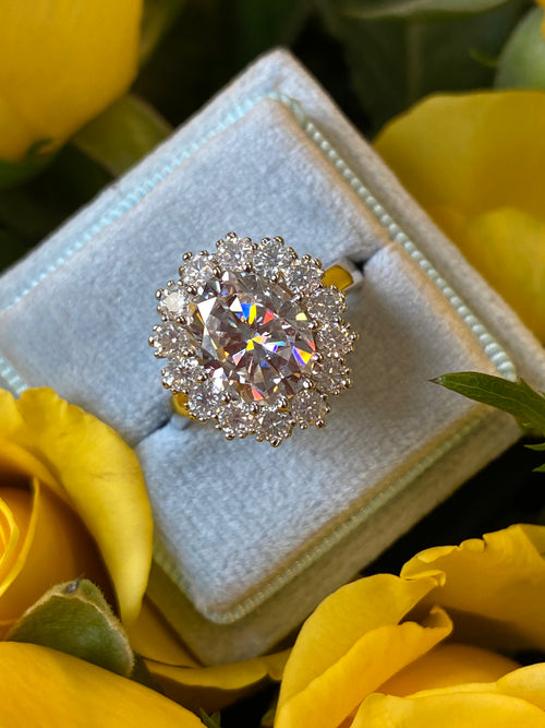 Oval Moissanite Halo Engagement Ring in Sterling Silver 