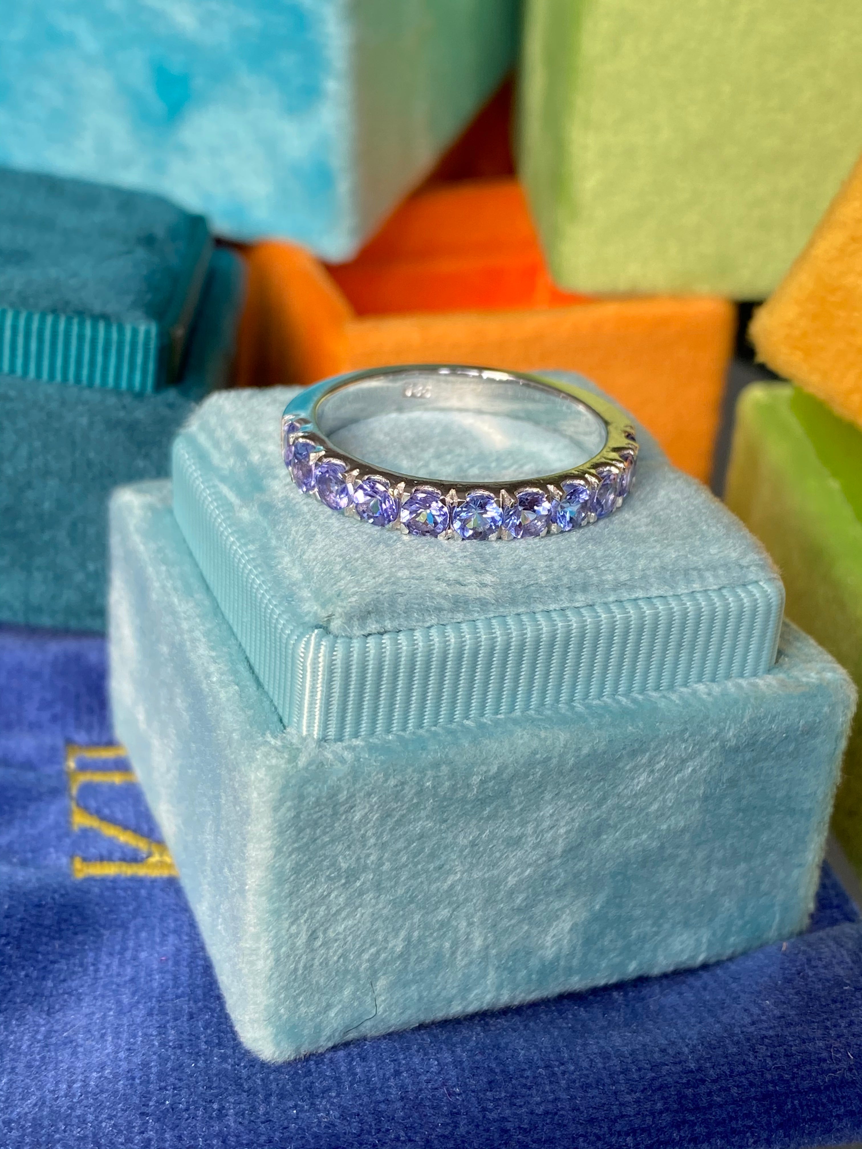 1.10 CTW Tanzanite Eternity Stacking Ring in Sterling Silver