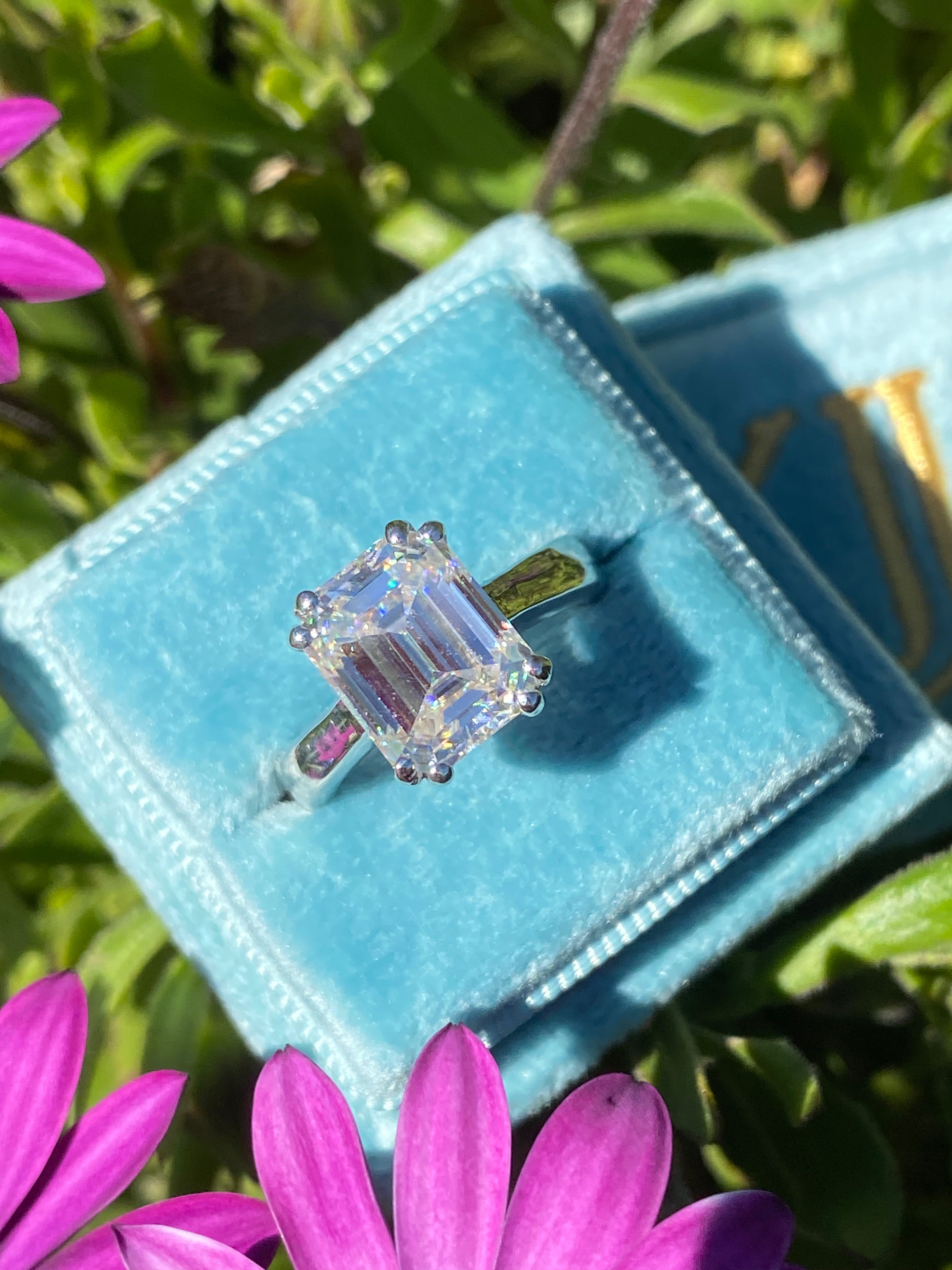 3.50 Carat Emerald Cut Moissanite Solitaire Engagement Ring in Sterling Silver