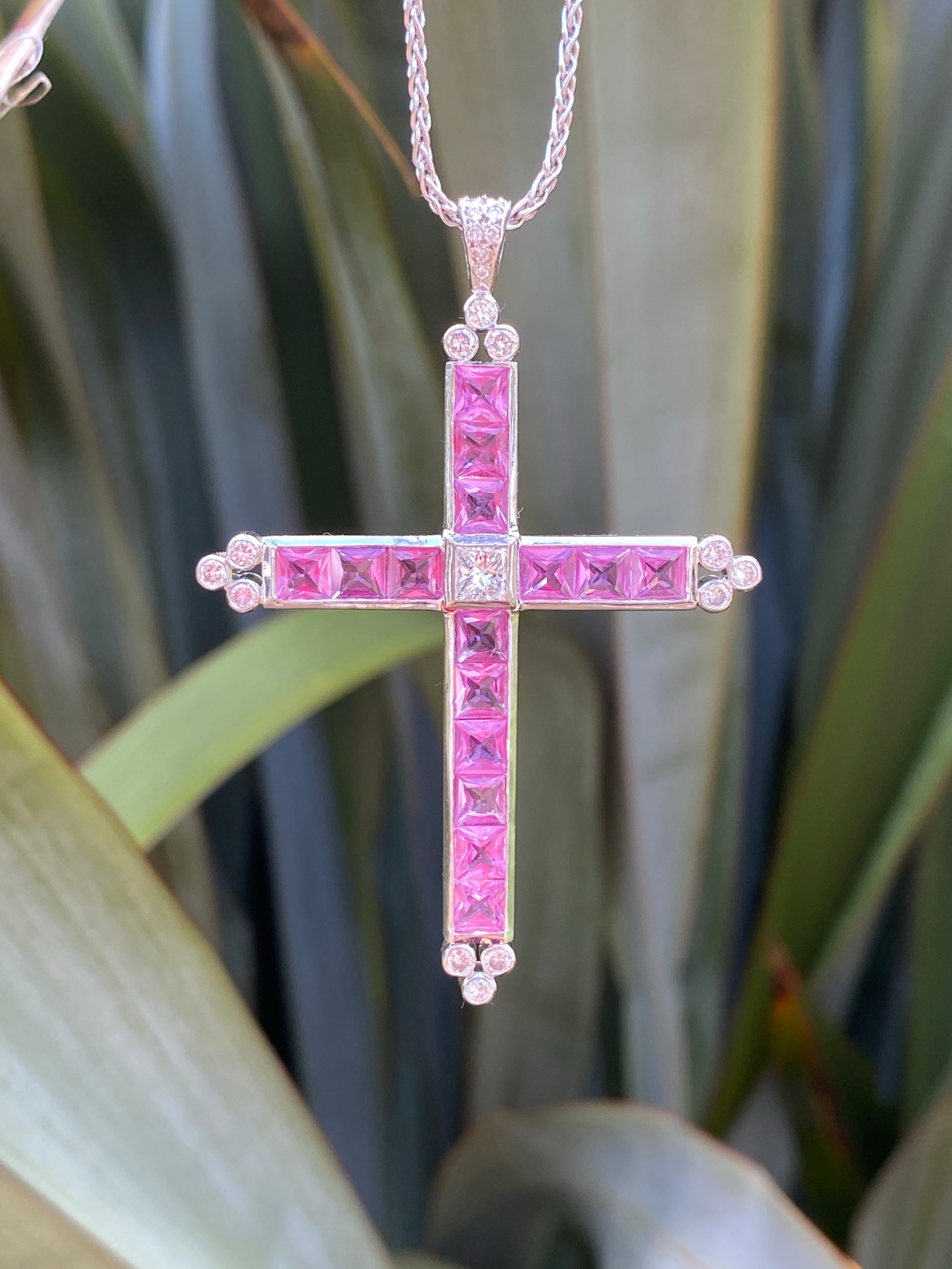 Carat Pink Sapphire and Diamond Cross Pendant Necklace in 18ct White  Gold