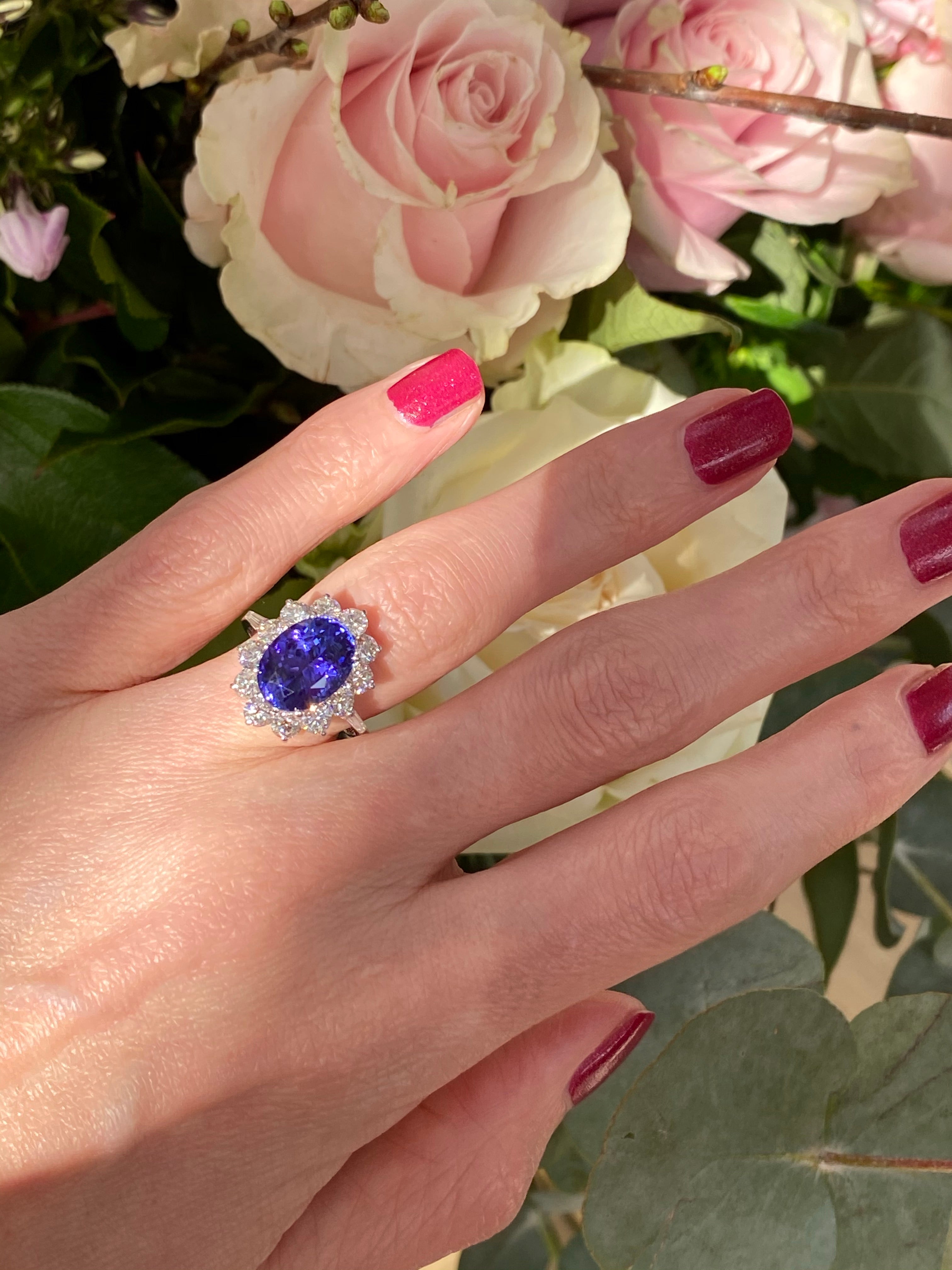 4.54 Carat Oval-Cut Tanzanite and Diamond Ring in 18ct White Gold
