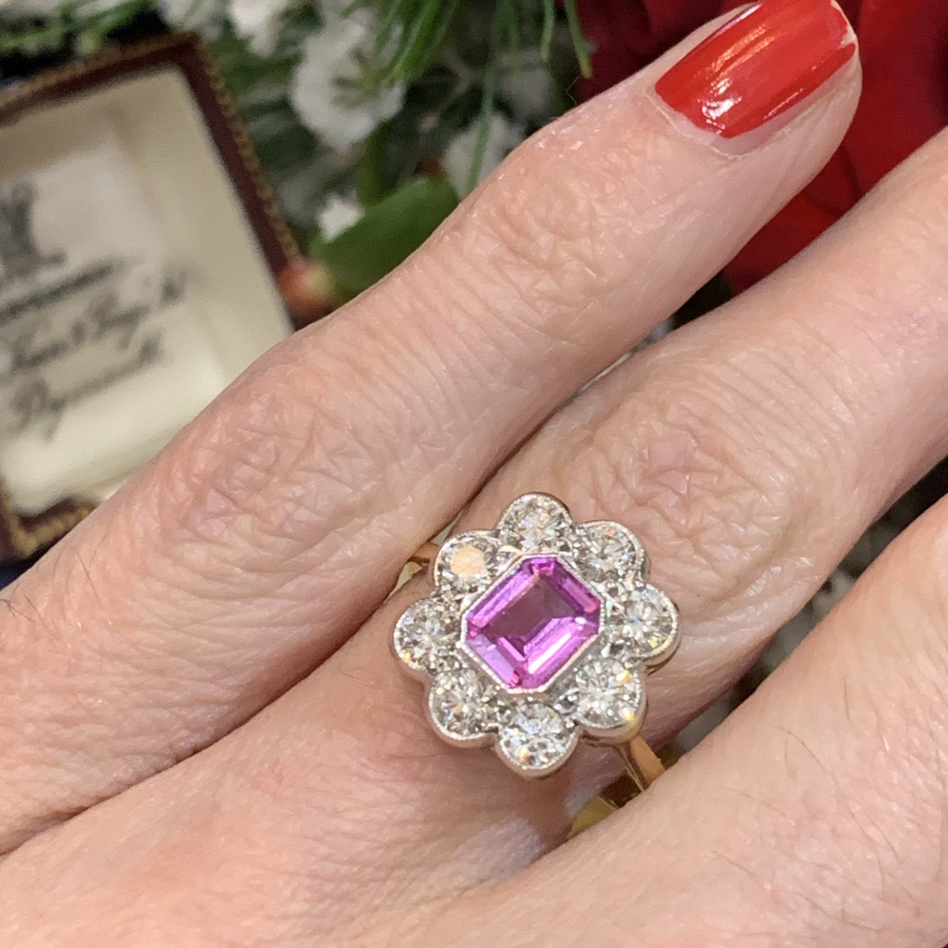 1.00 Carat Pink Sapphire and Diamond Halo Ring in 18K Gold