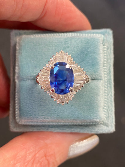 2.33 Carat Blue Ceylon Sapphire and Diamond Ring in Platinum